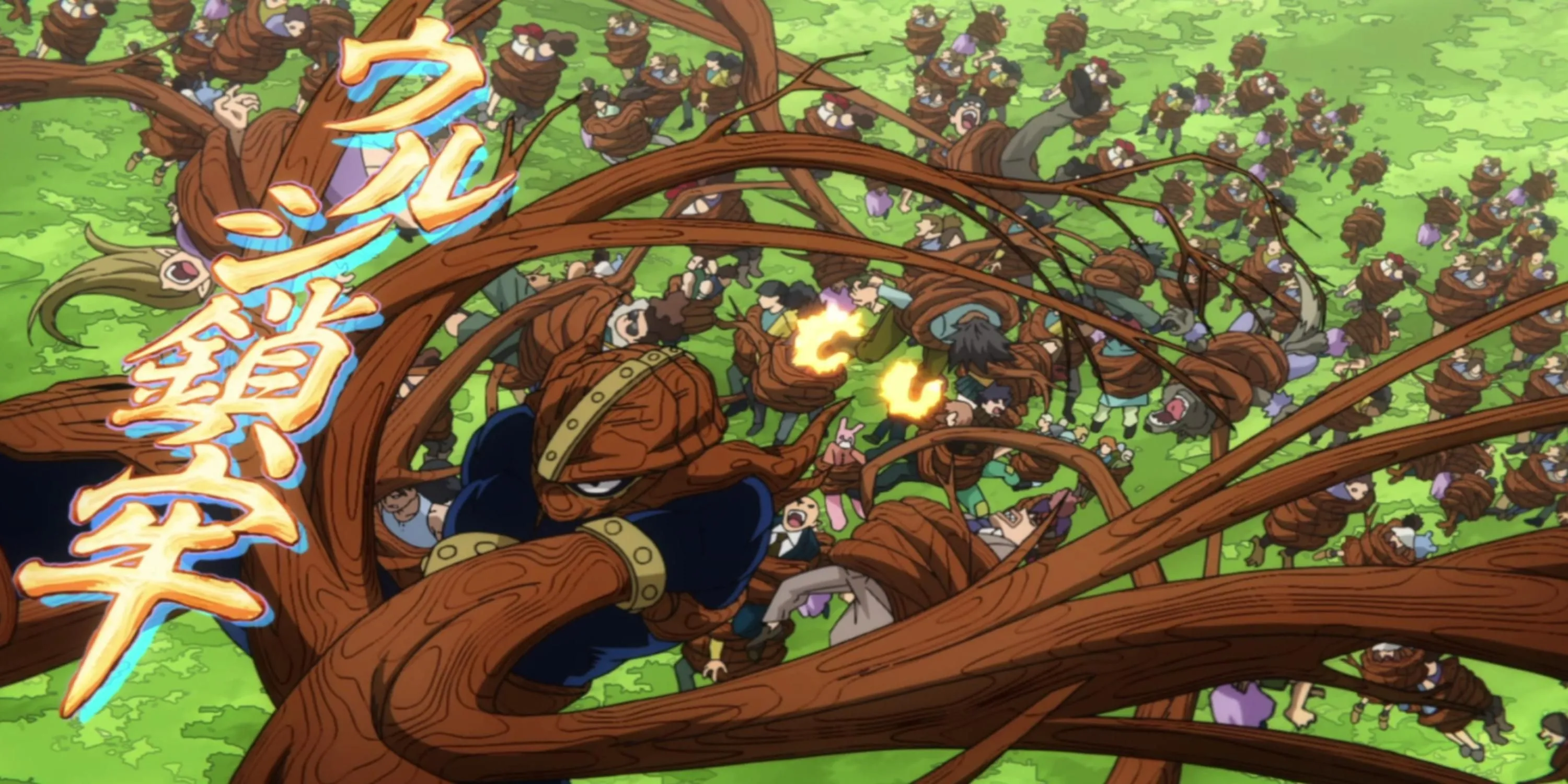 Anh hùng Kamui Woods sử dụng Quirk Arbor tạo ra cành gỗ trong My Hero Academia