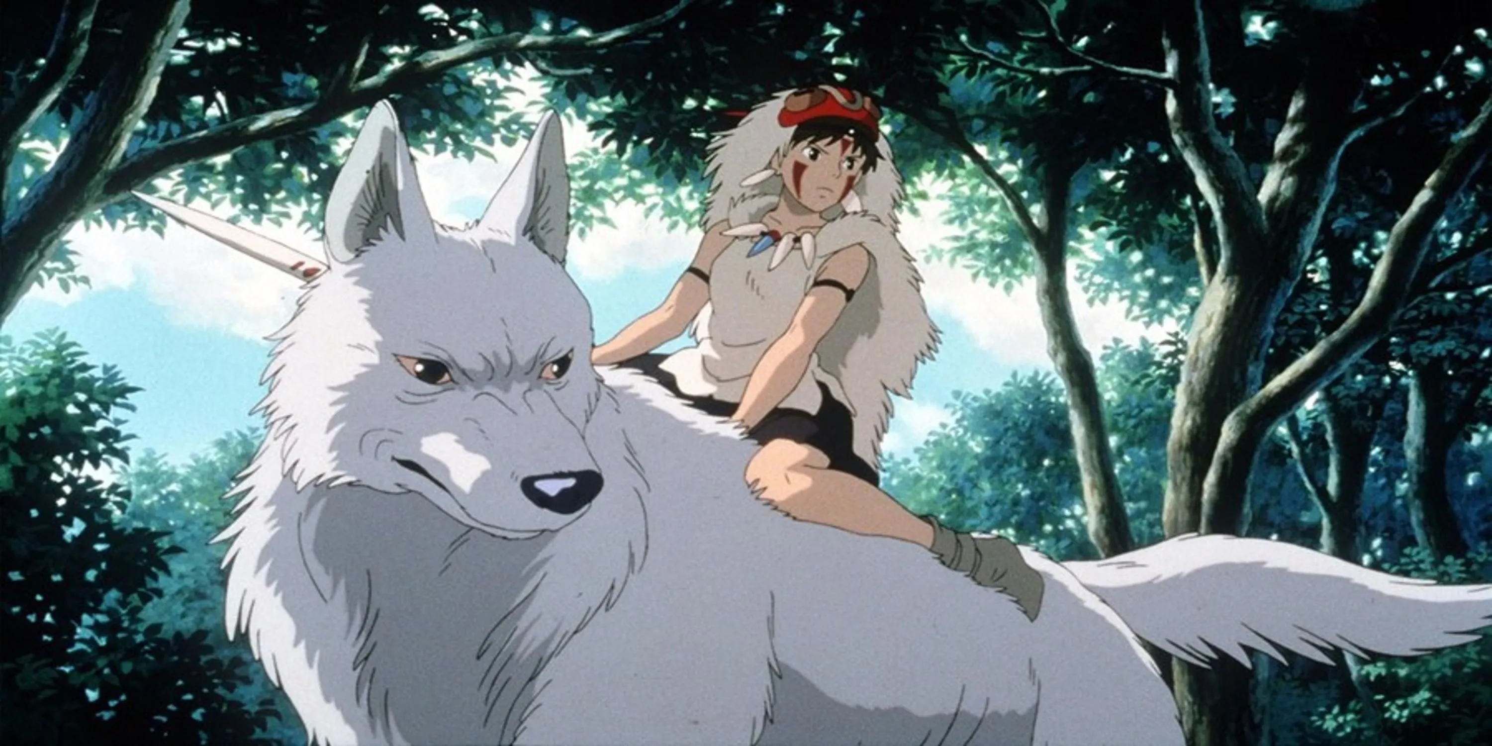 Ashitaka và Công chúa Mononoke (San) cưỡi sói