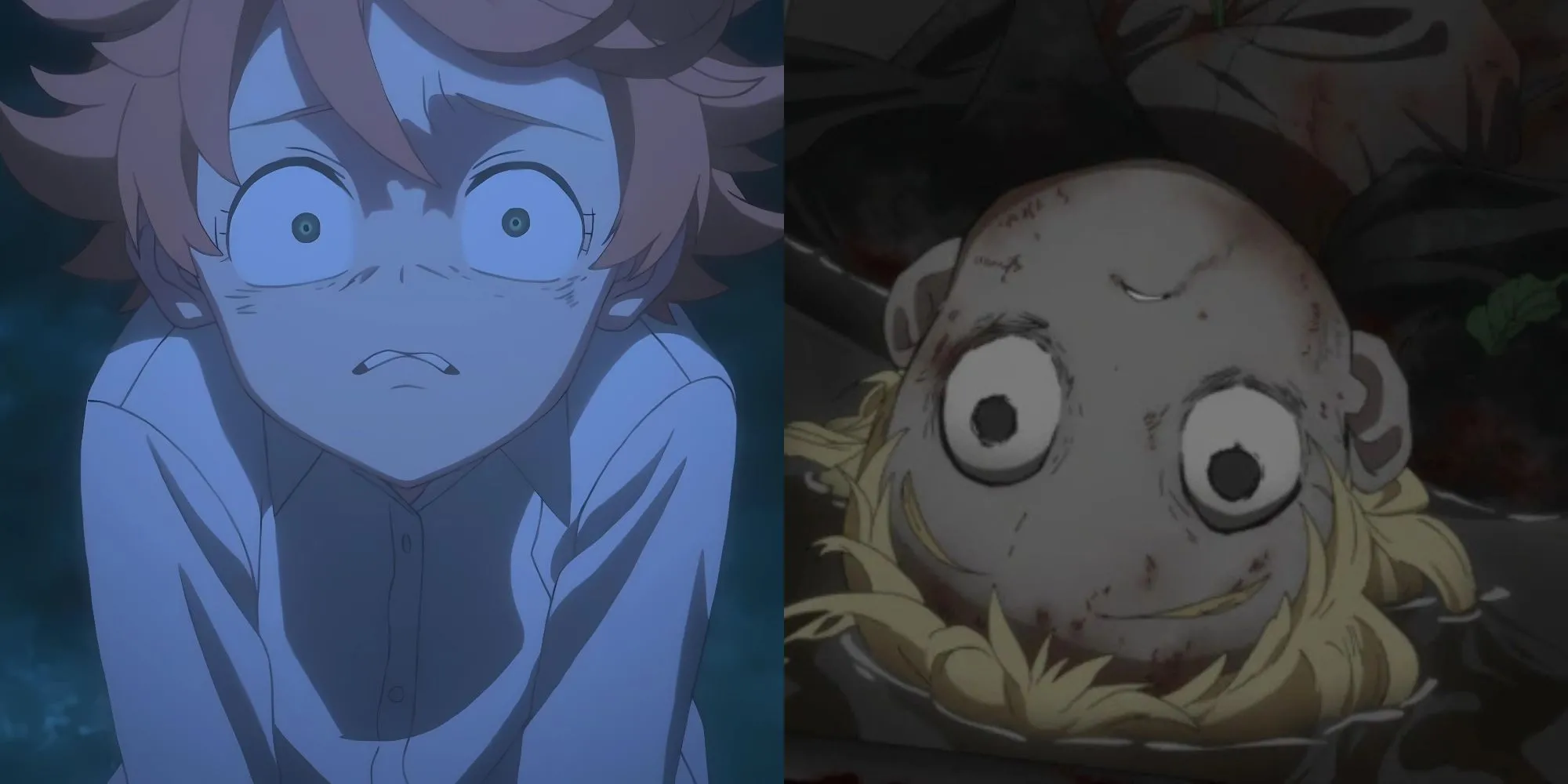 Ba đứa trẻ mồ côi Emma, Norman, và Ray ở trại trẻ Grace Field trong tập đầu The Promised Neverland