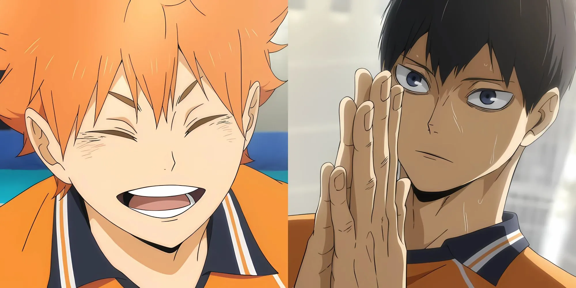 Đội bóng chuyền Karasuno ăn mừng một điểm trong Haikyuu!!