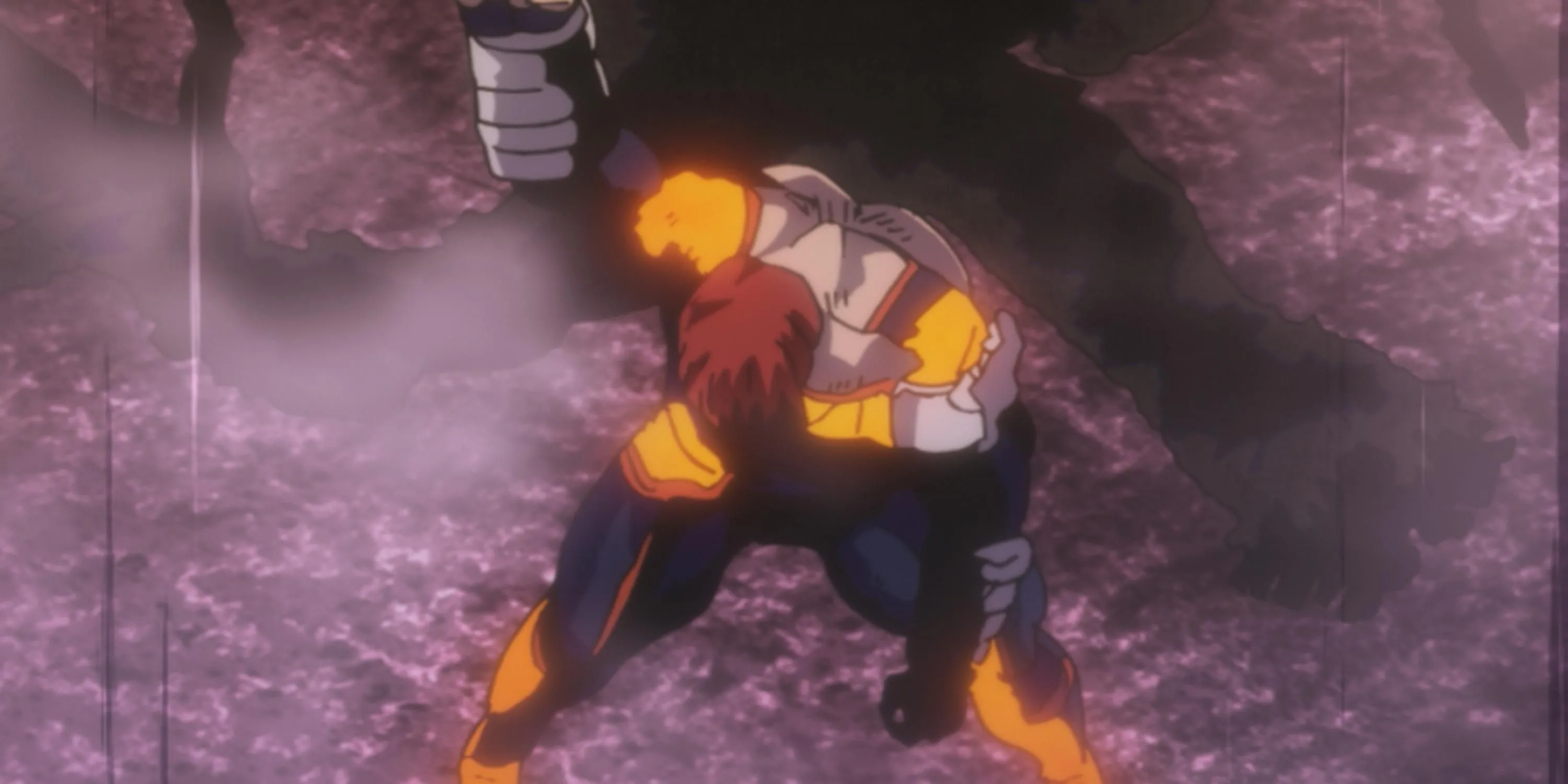 Endeavor giơ nắm đấm trong trận chiến với Nomu High-End trong My Hero Academia