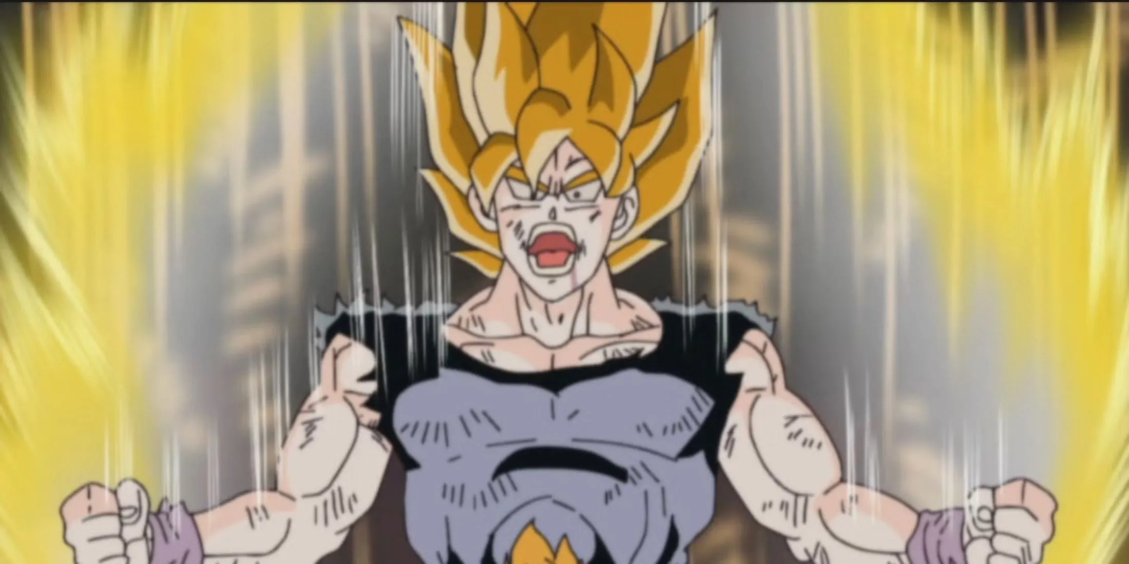 Goku đứng uy dũng ở dạng Super Saiyan trong Dragon Ball Z