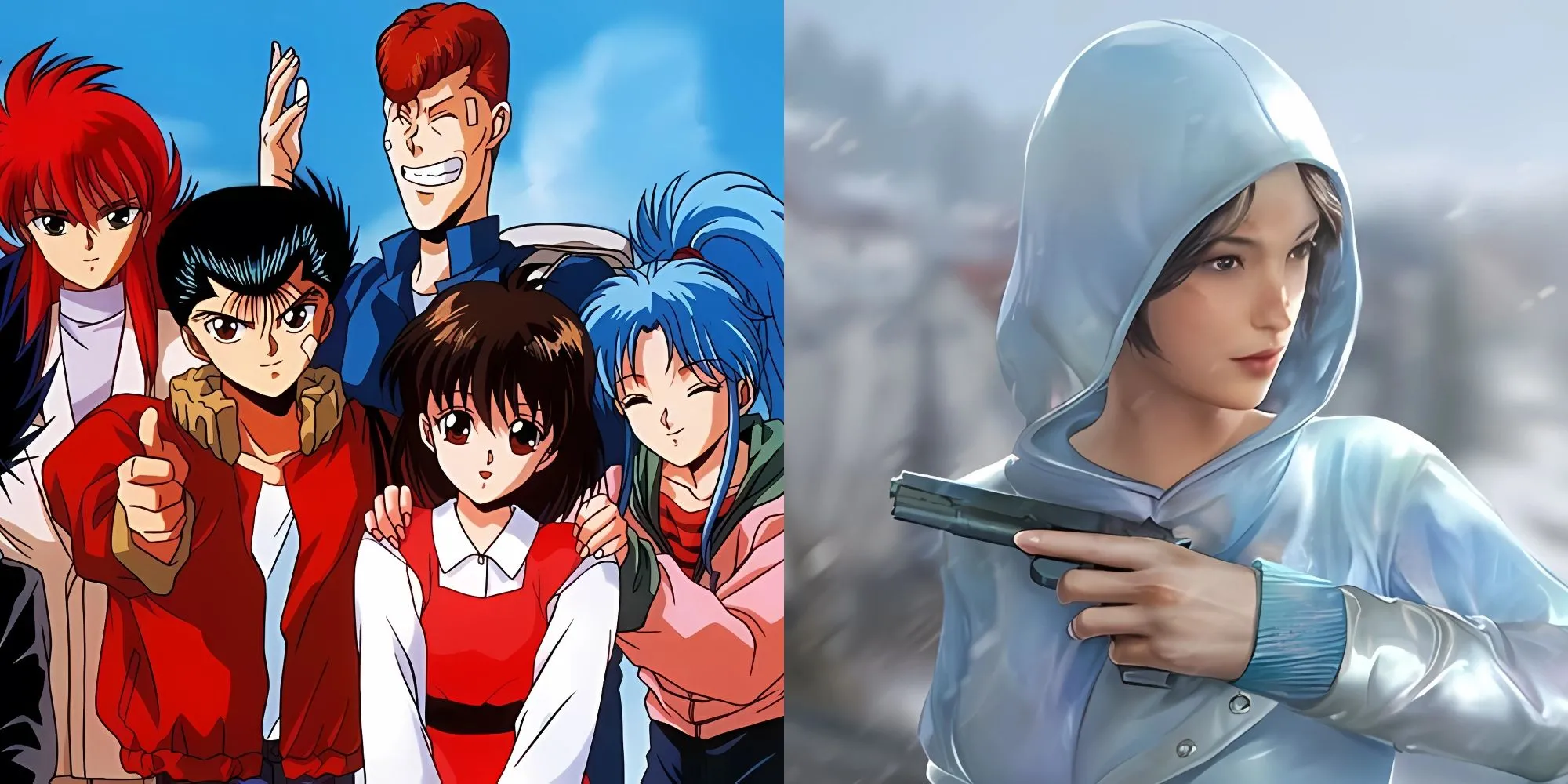 Hình ảnh ghép Yu Yu Hakusho và game PUBG, minh họa tên SpiritGunner