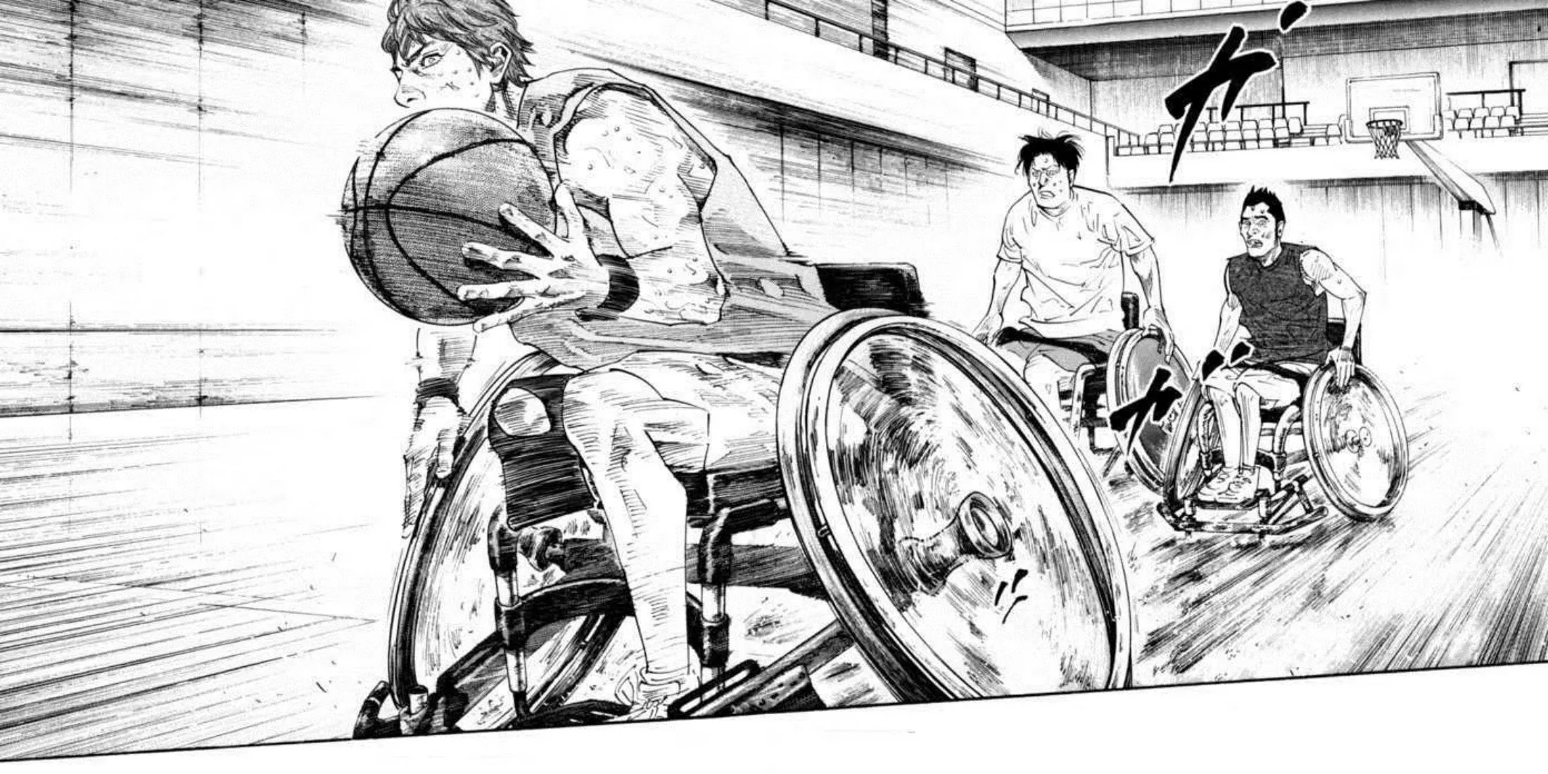 Hình ảnh minh họa các nhân vật chơi bóng rổ xe lăn trong manga Real