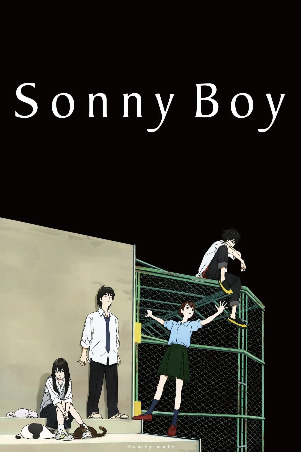 Hình ảnh nhóm học sinh trong không gian kỳ lạ từ anime Sonny Boy