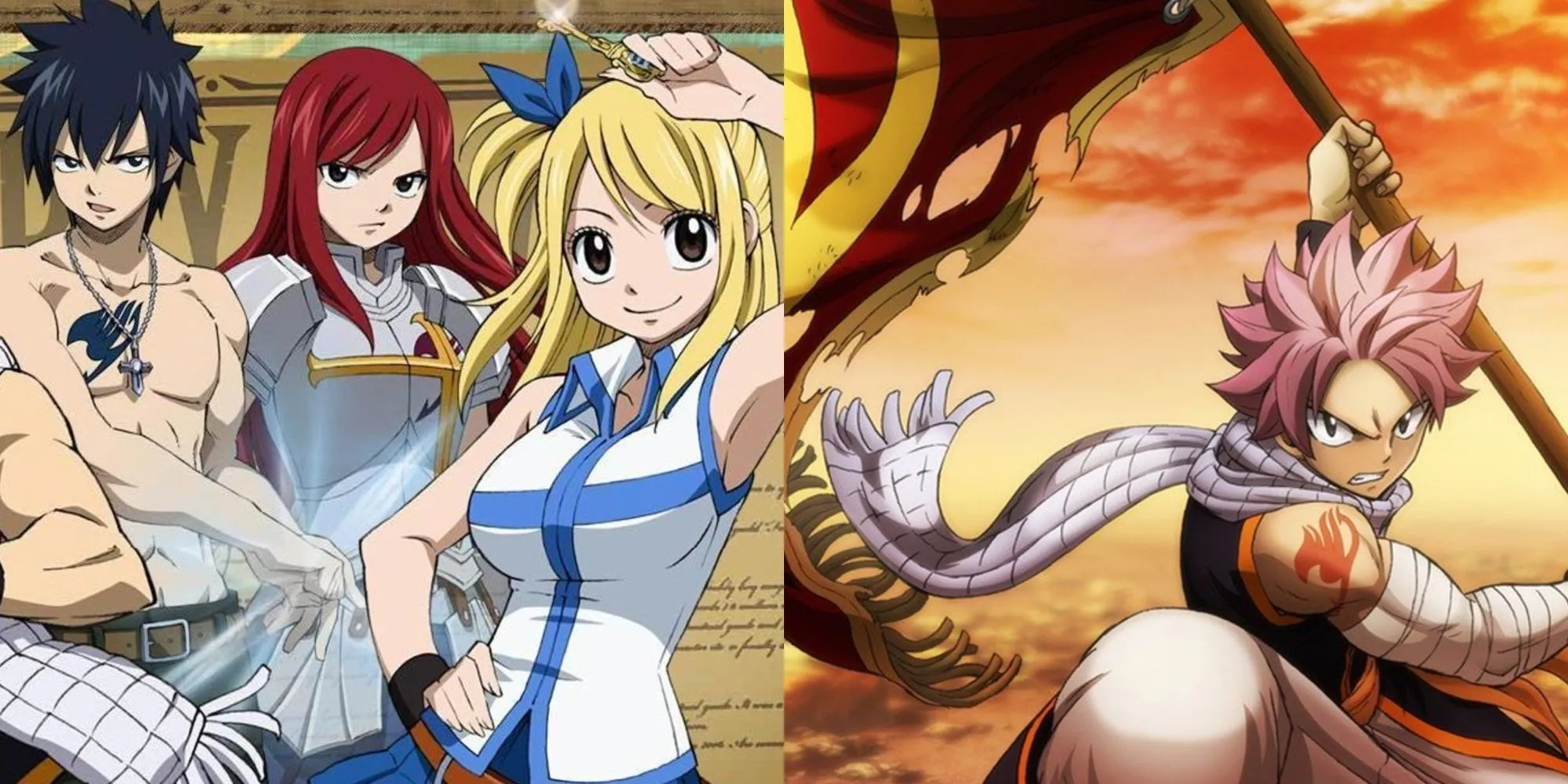 Hội Fairy Tail với Natsu, Lucy, Gray và Erza