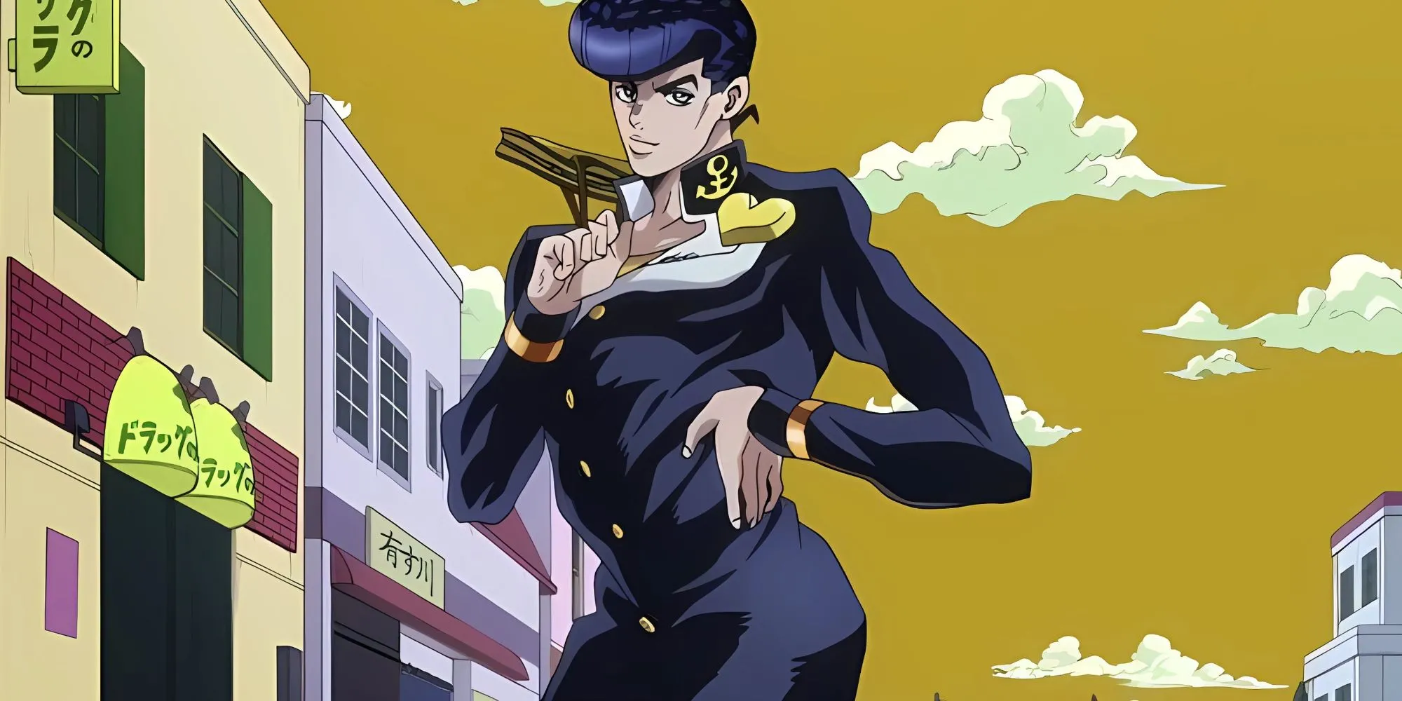 Josuke Higashikata với tạo dáng chữ S thời thượng và mái tóc pompadour đặc trưng