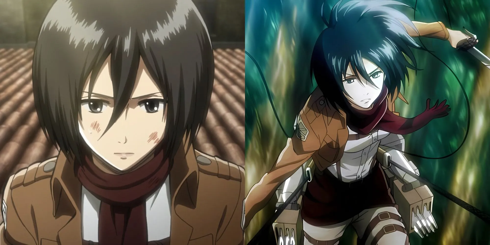 Mikasa Ackerman với bộ cơ động 3D sẵn sàng chiến đấu trong Attack on Titan