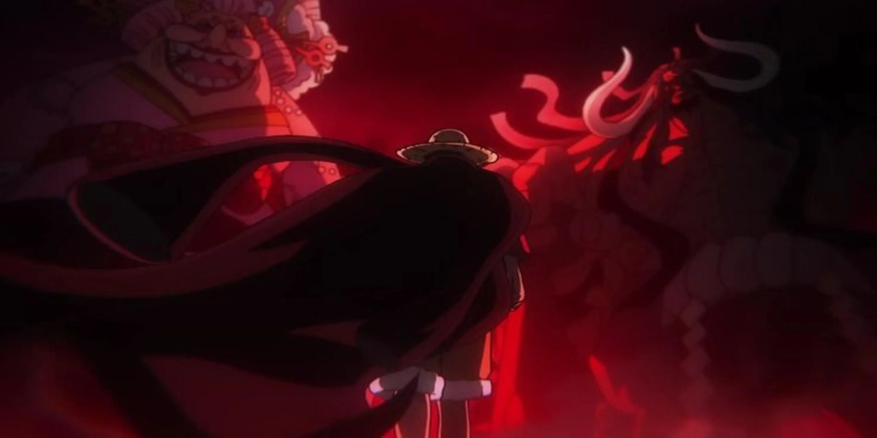 Monkey D. Luffy tiến bước đầy quyết tâm về phía Kaido và Big Mom trên mái vòm Onigashima, One Piece tập 1015