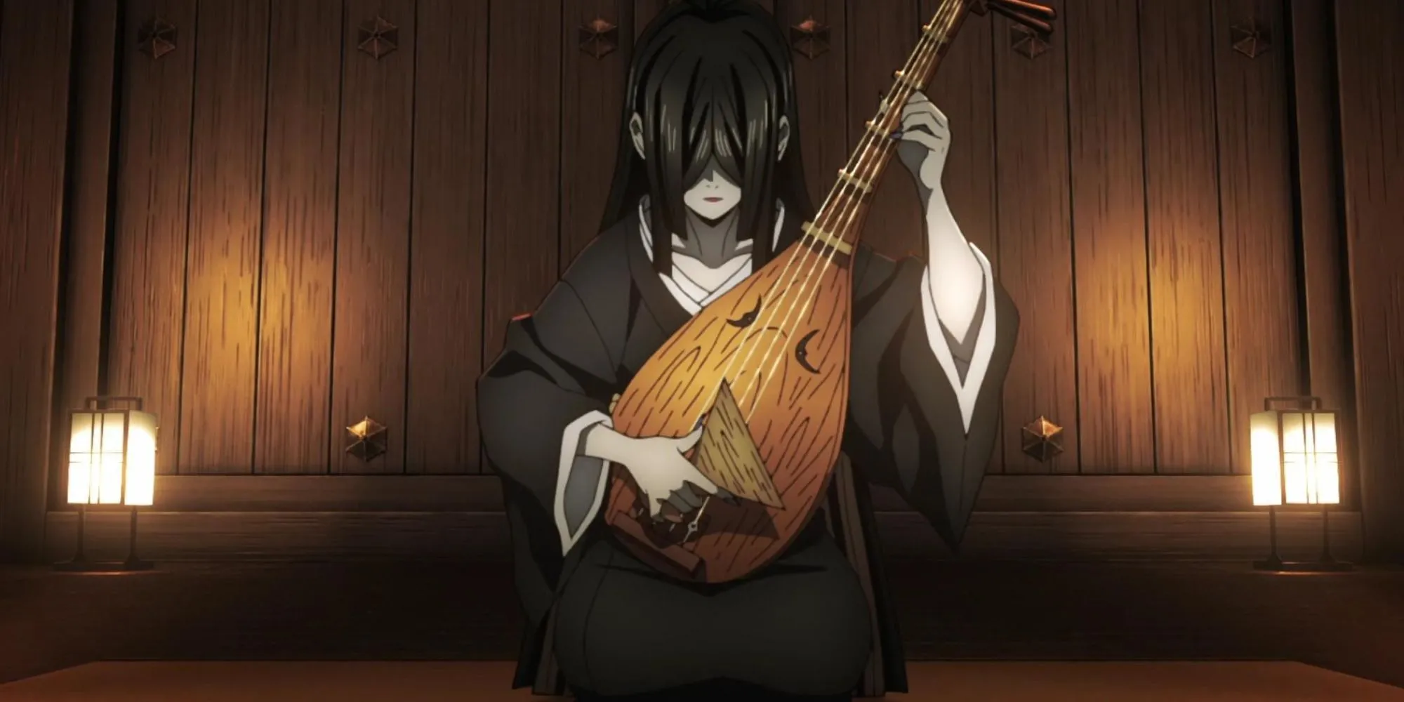 Nakime Thượng Huyền Tứ chơi đàn biwa, điều khiển không gian Pháo đài Vô cực trong Demon Slayer