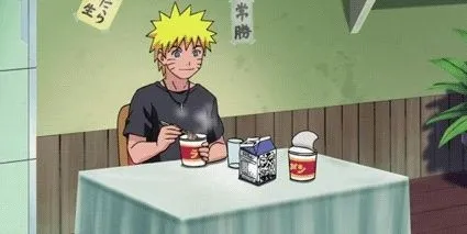 Naruto ngồi ăn mì ramen một mình, cảnh tượng gợi lên sự cô đơn