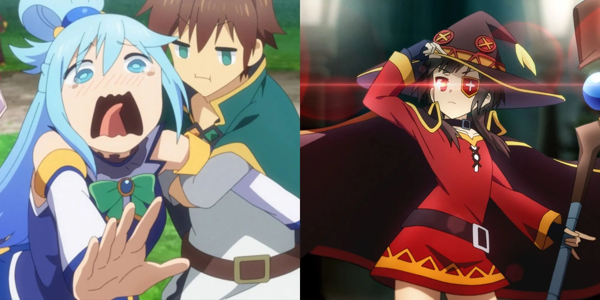 Nhóm của Kazuma trong anime KonoSuba: Kazuma, Aqua, Megumin, Darkness