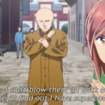 Nitta, thành viên Yakuza, ngồi ăn cùng Hina, cô bé ngoại cảm, trong anime Hinamatsuri