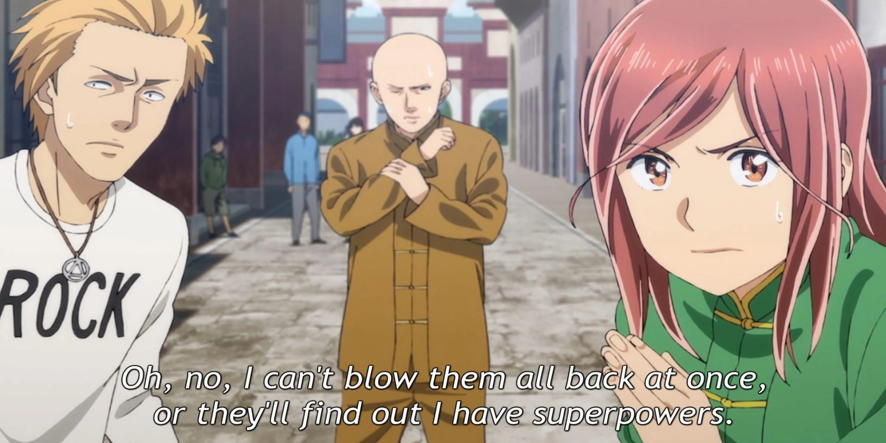 Nitta, thành viên Yakuza, ngồi ăn cùng Hina, cô bé ngoại cảm, trong anime Hinamatsuri