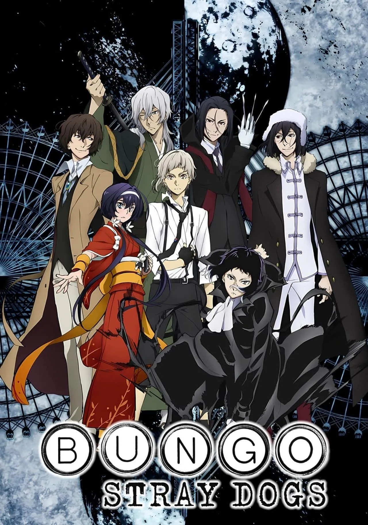 Poster anime Bungo Stray Dogs giới thiệu dàn nhân vật chính với sức mạnh văn học