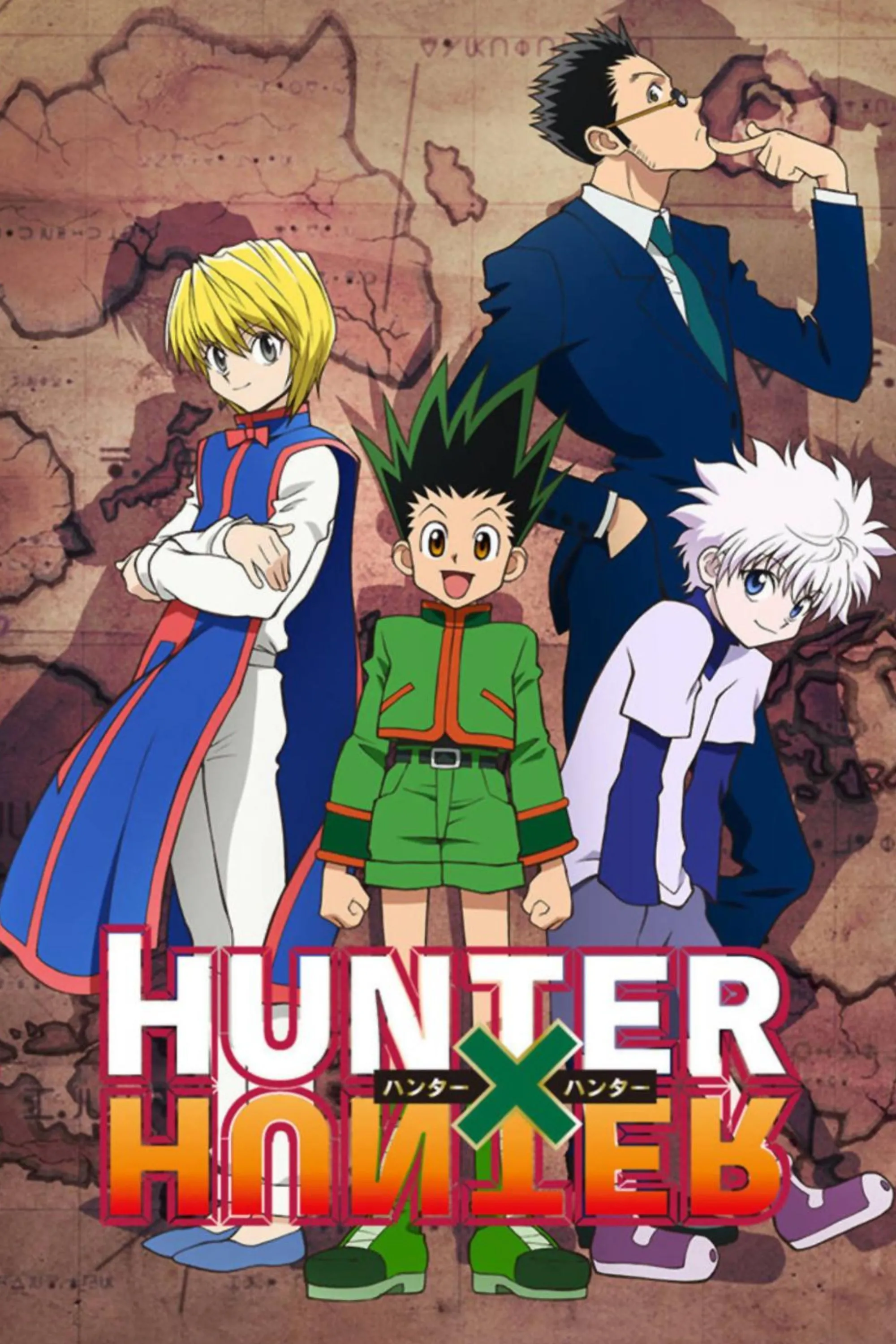 Poster anime Hunter x Hunter với các nhân vật chính Gon, Killua, Kurapika và Leorio