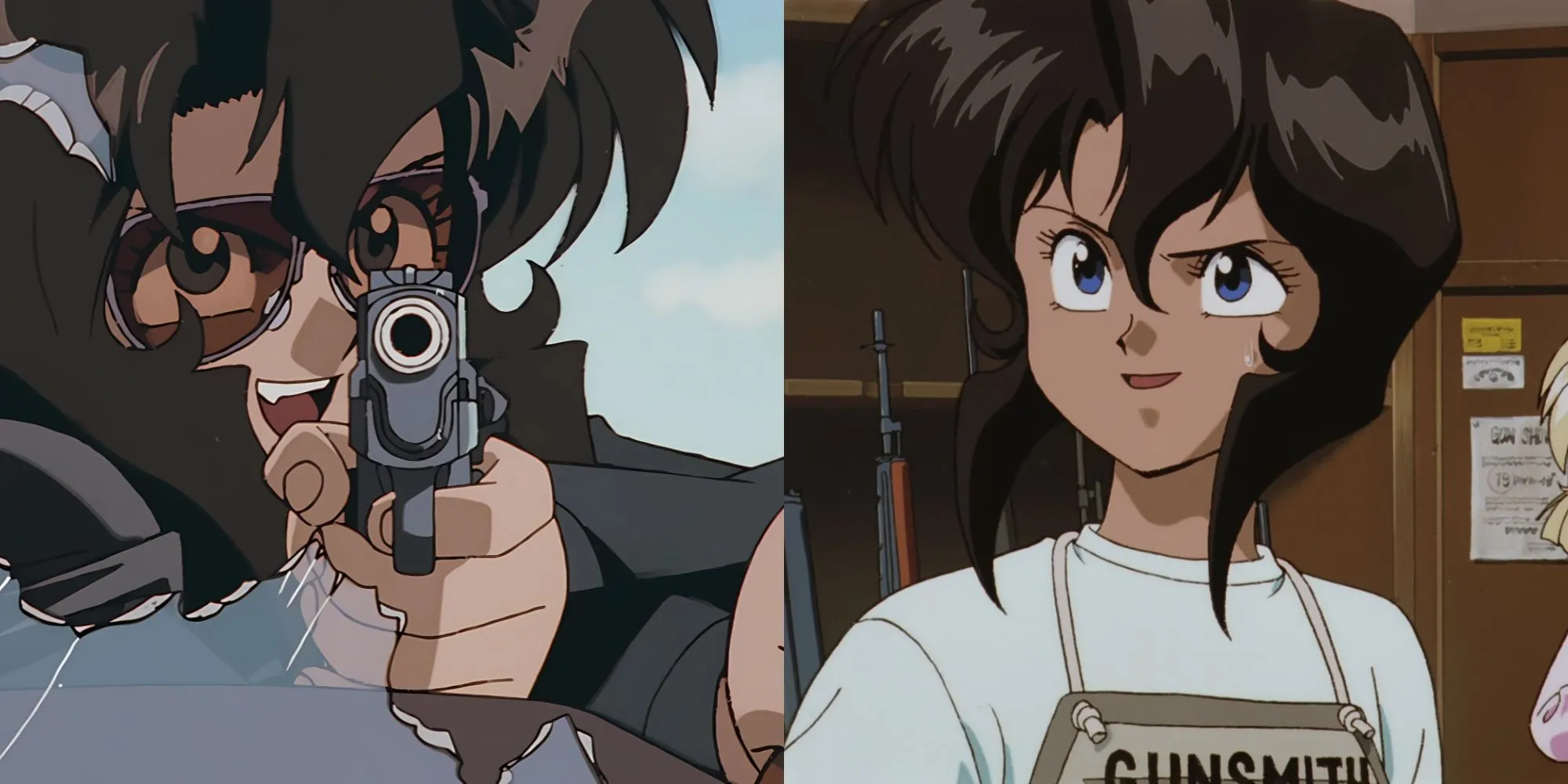 Rally Vincent với khẩu súng lục và chiếc xe hơi trong Gunsmith Cats