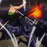 Roronoa Zoro sử dụng Tam Kiếm Phái trong trận đấu đỉnh cao với King Bão Lửa tại Onigashima, One Piece tập 1062