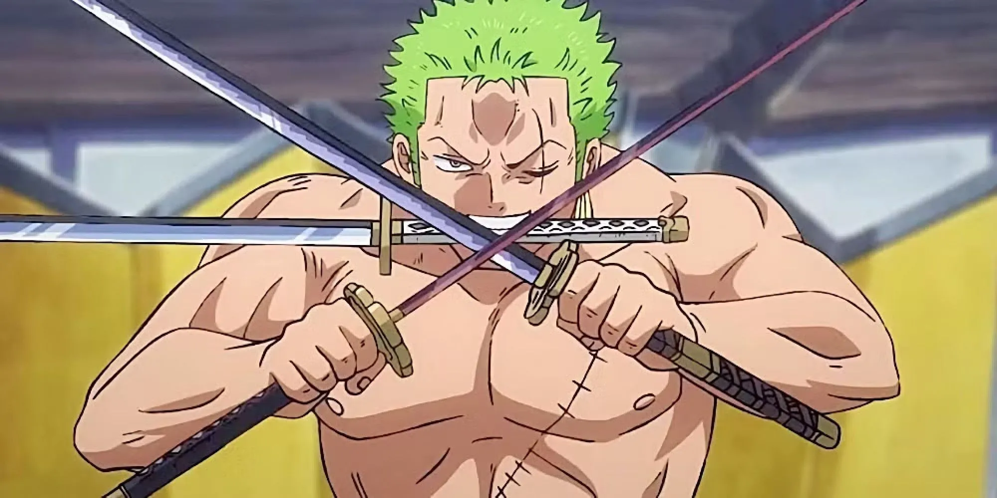 Roronoa Zoro với ba thanh kiếm, sẵn sàng chiến đấu trong One Piece