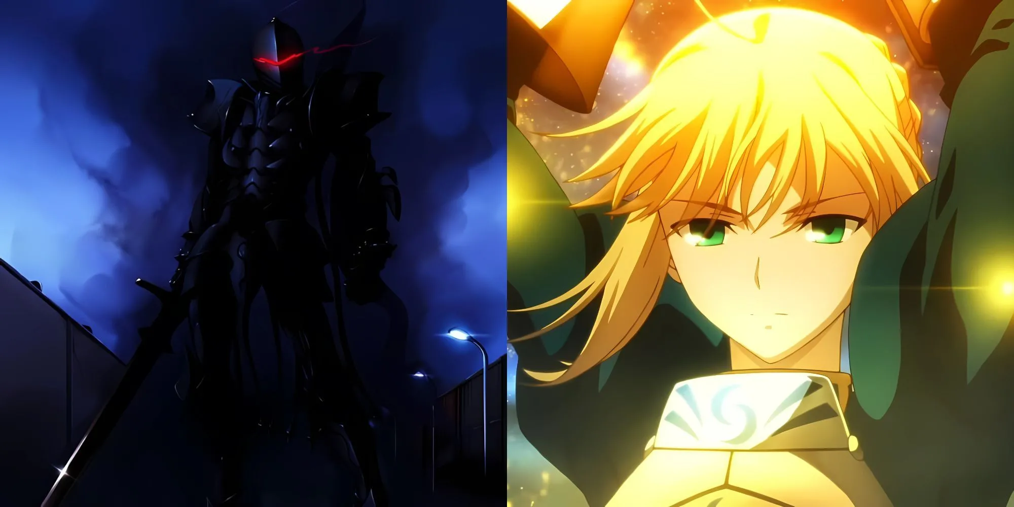 Saber (Artoria Pendragon) cầm thanh kiếm Excalibur phát sáng.