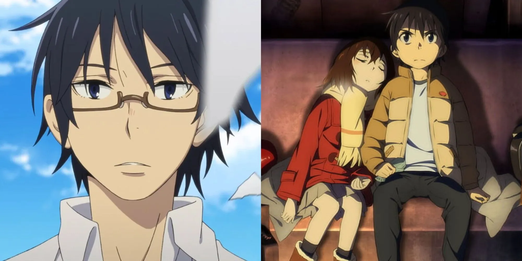 Satoru Fujinuma của Erased nhìn lên trời trong một khoảnh khắc yên bình