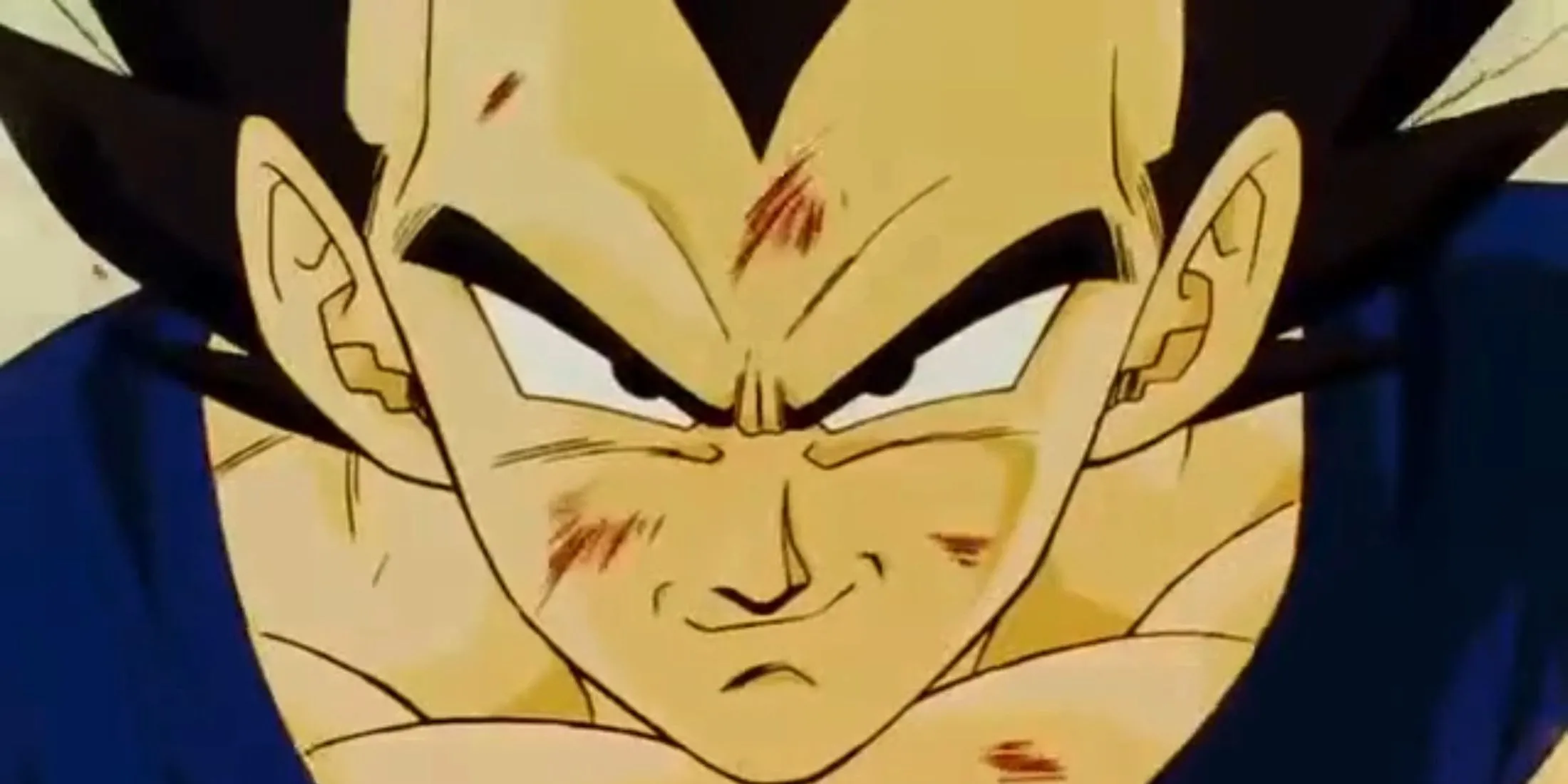 Vegeta quan sát Goku chiến đấu Kid Buu và nở nụ cười thừa nhận sự vượt trội của Goku