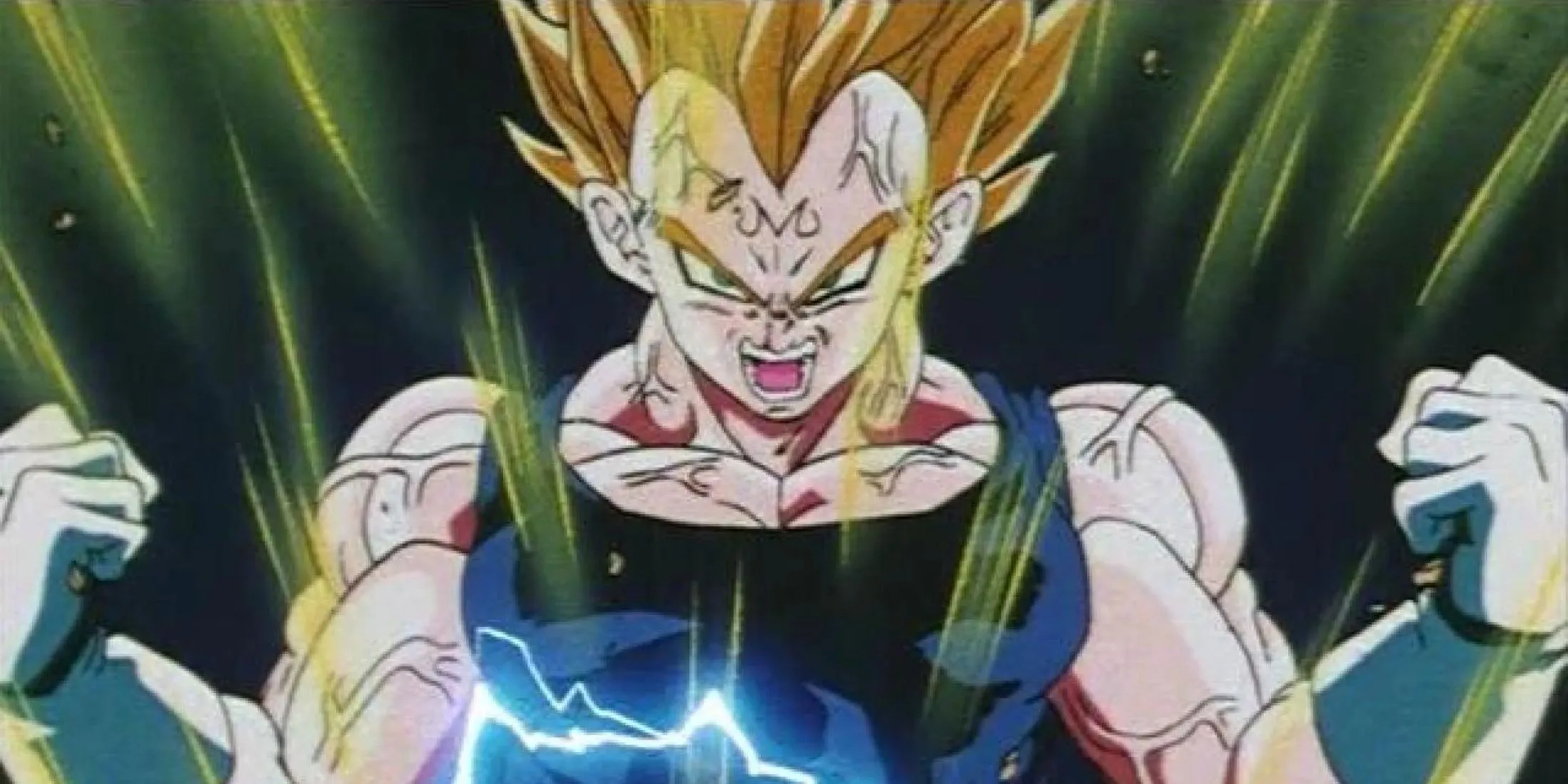 Vegeta với vẻ mặt cau có, nói chuyện với Goku trong Arc Majin Buu