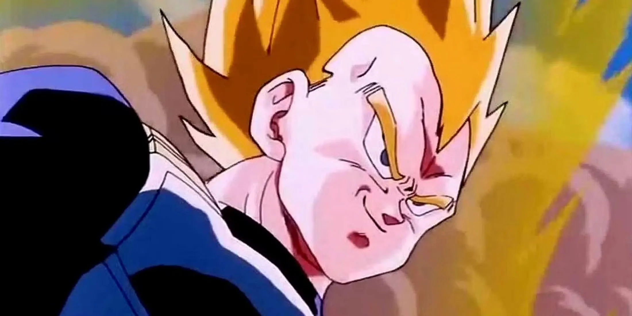 Vegeta với vẻ mặt kiêu ngạo thách thức Android 19 sau khi biến thành Super Saiyan