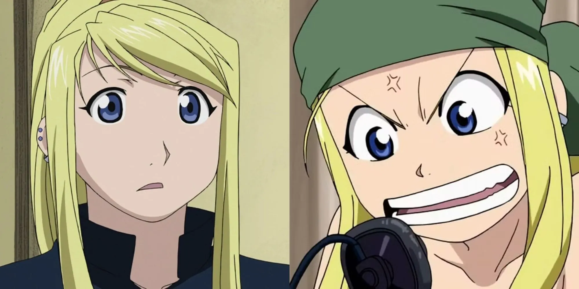 Winry Rockbell đang làm việc hoặc sửa chữa automail trong Fullmetal Alchemist Brotherhood