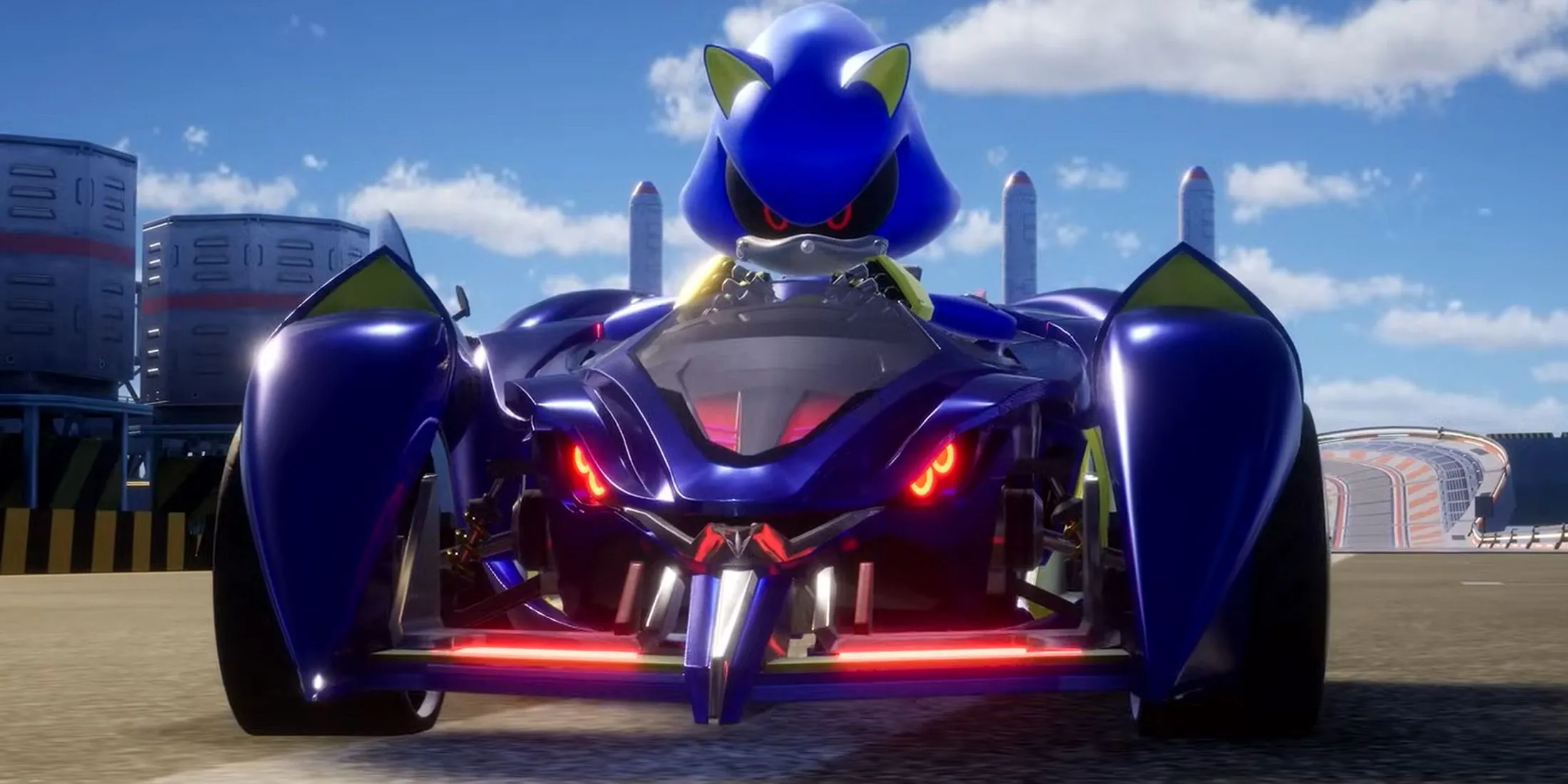 Metal Sonic tùy chỉnh phương tiện trong Sonic Racing CrossWorlds, thể hiện tính năng tùy biến và vật phẩm hỗ trợ