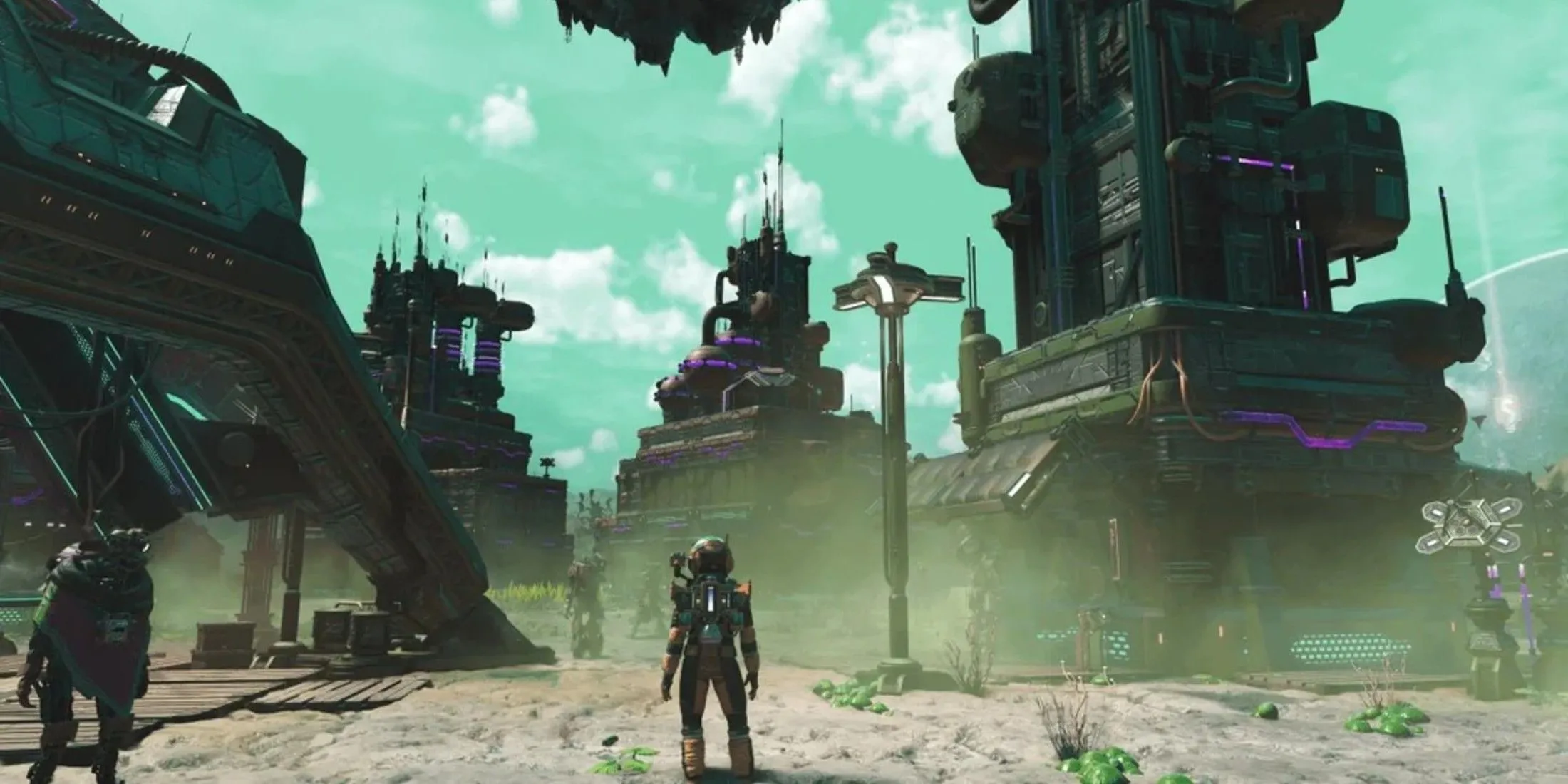 Minh họa đồ họa sống động từ No Man's Sky trên nền tảng console, cho thấy môi trường game và hiệu ứng ánh sáng chân thực.