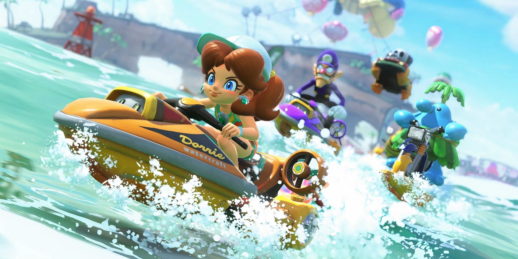 Nhân vật Daisy trên đường đua Mario Kart World, minh họa cho tiềm năng mở rộng đội hình nhân vật qua DLC.