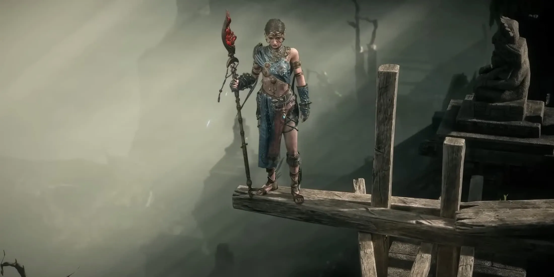 Nhân vật Sorceress với trang bị Màn 3 trong Path of Exile 2