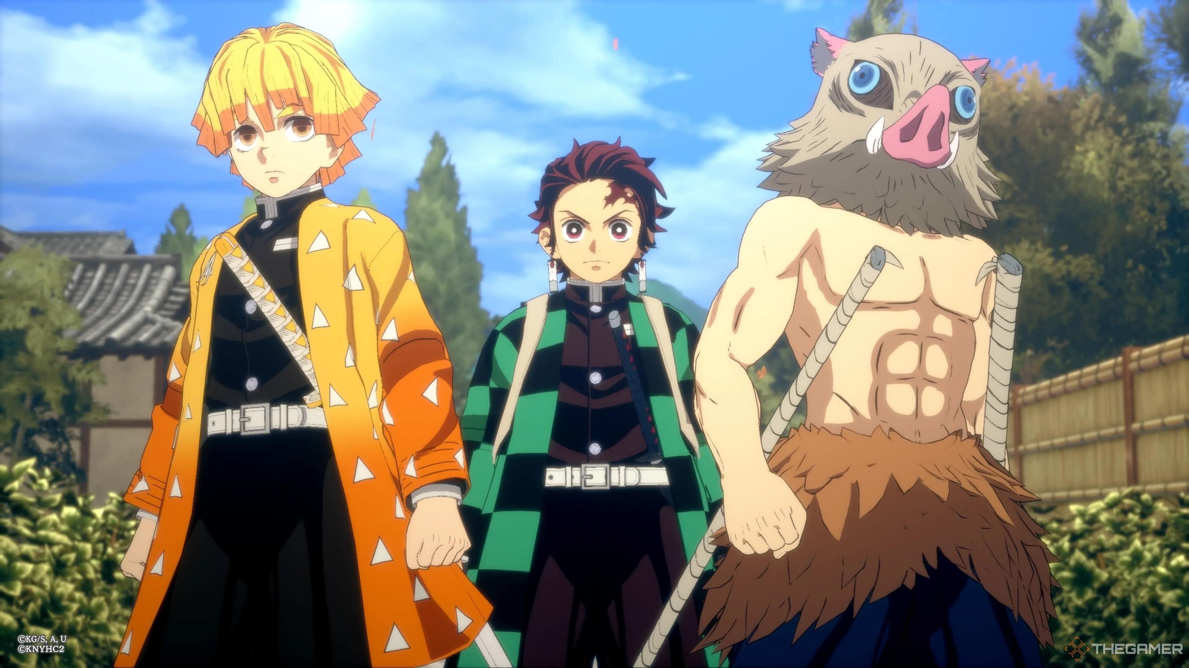Bộ ba Tanjiro, Zenitsu và Inosuke trong Demon Slayer: The Hinokami Chronicles 2 chuẩn bị chiến đấu