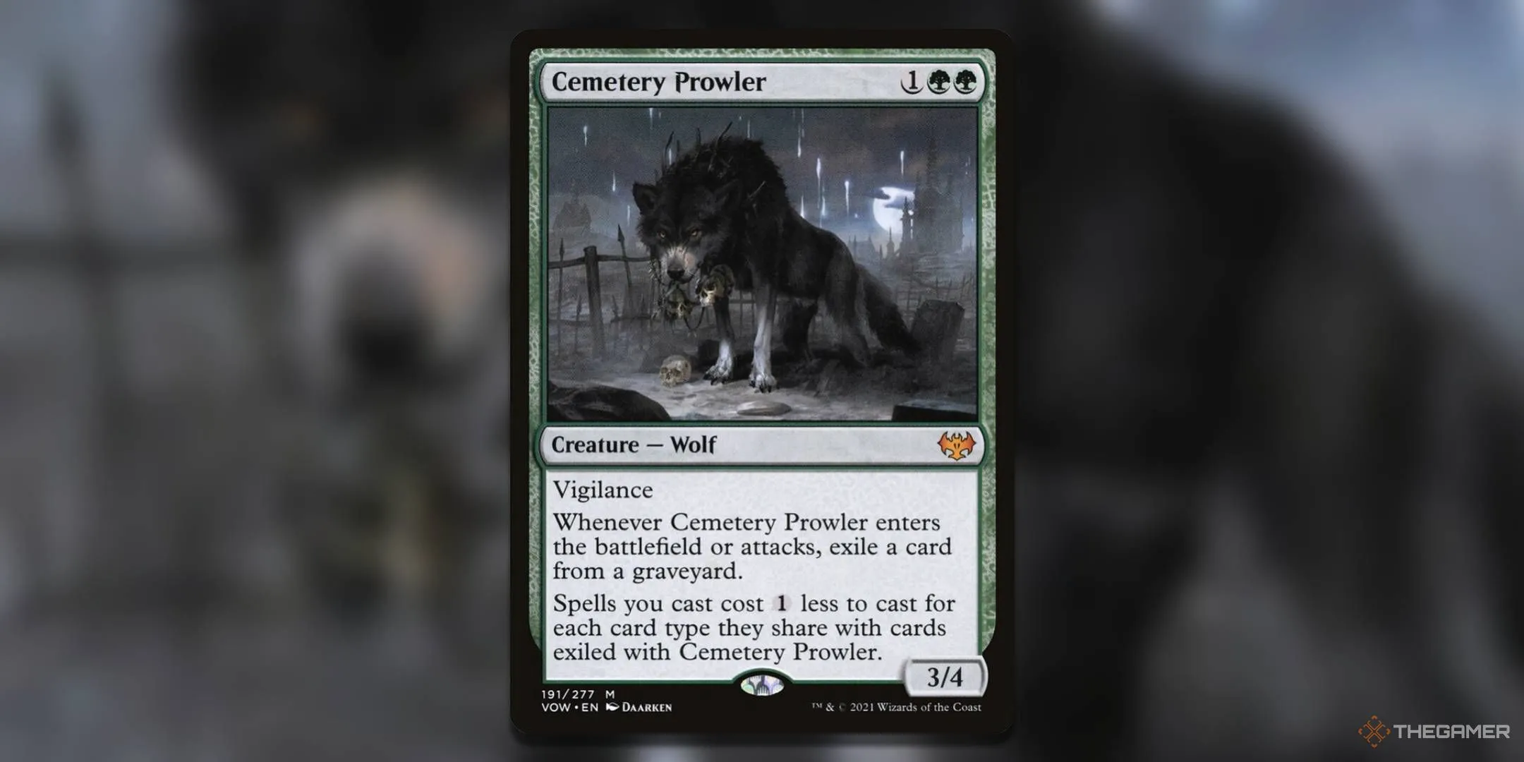 Cemetery Prowler trong Magic The Gathering, thẻ bài hỗ trợ giảm chi phí cho deck Spider-Ham thông qua tương tác graveyard.