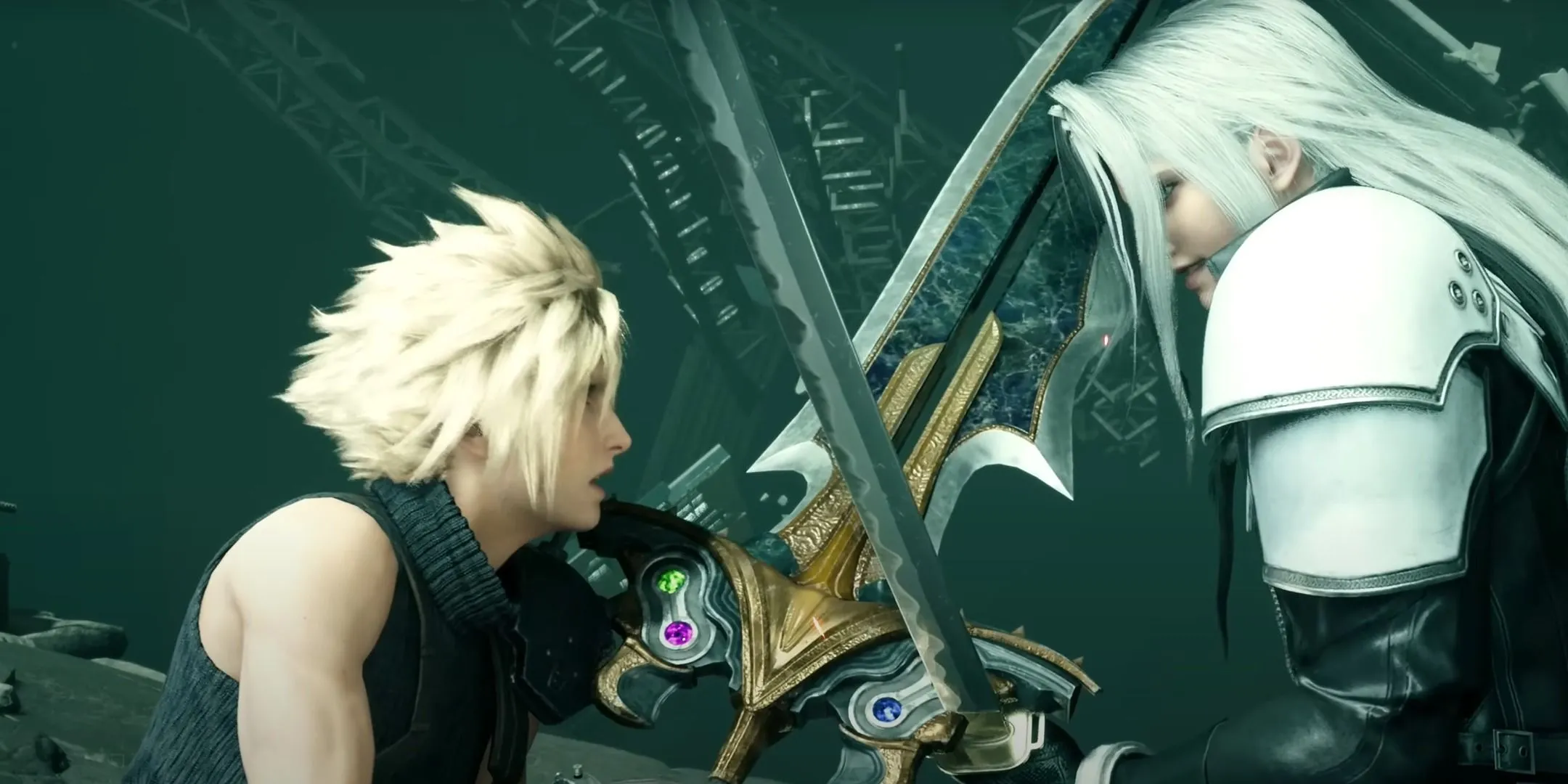Cloud và Sephiroth đối đầu trong Final Fantasy 7 Remake.