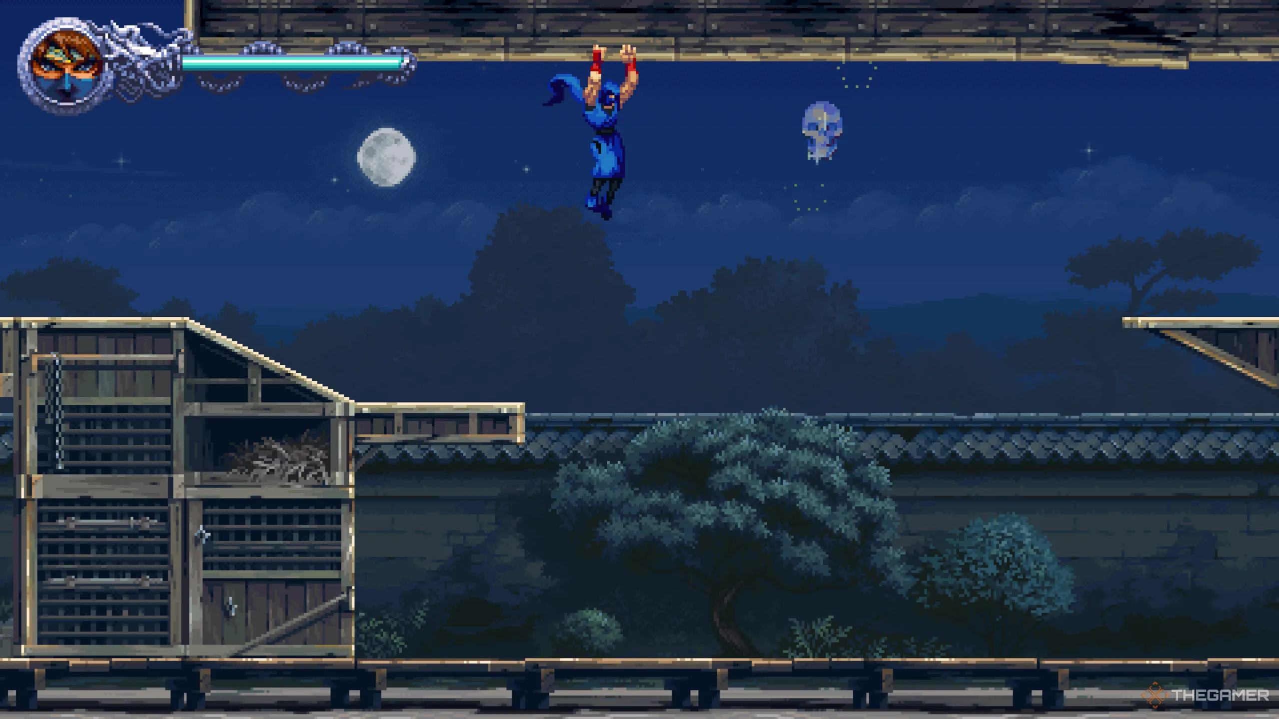 Crystal Skull duy nhất của màn Ryu's Test trong Ninja Gaiden Ragebound nằm lộ thiên sau khi người chơi học kỹ năng Guillotine Boost.