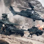 Đoàn quân và phương tiện quân sự trong cảnh hành động kịch tính của Battlefield 6