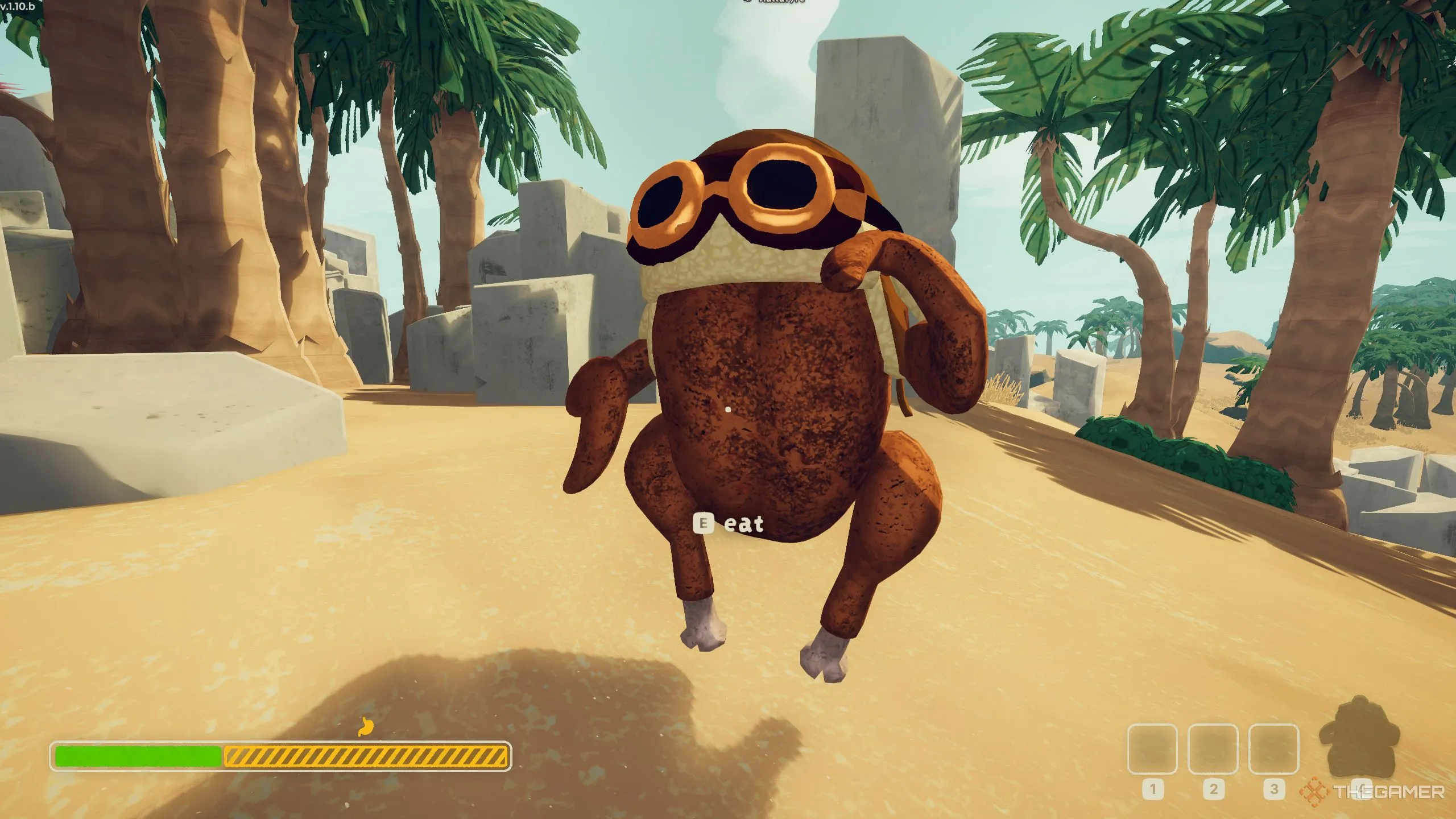 Đồng đội biến thành gà nướng trong giao diện game Peak khi người chơi đạt mức đói nghiêm trọng.