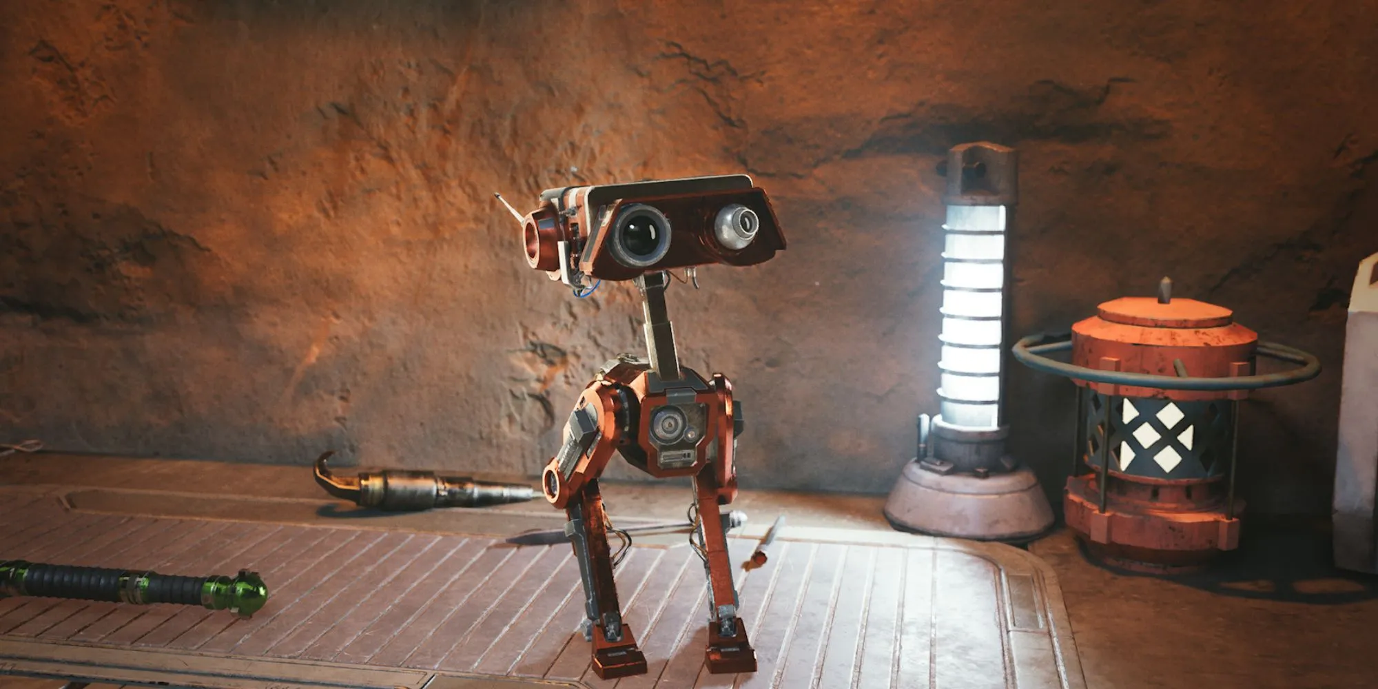 Droid BD-1 nhỏ nhắn trên bàn làm việc trong Star Wars Jedi Survivor