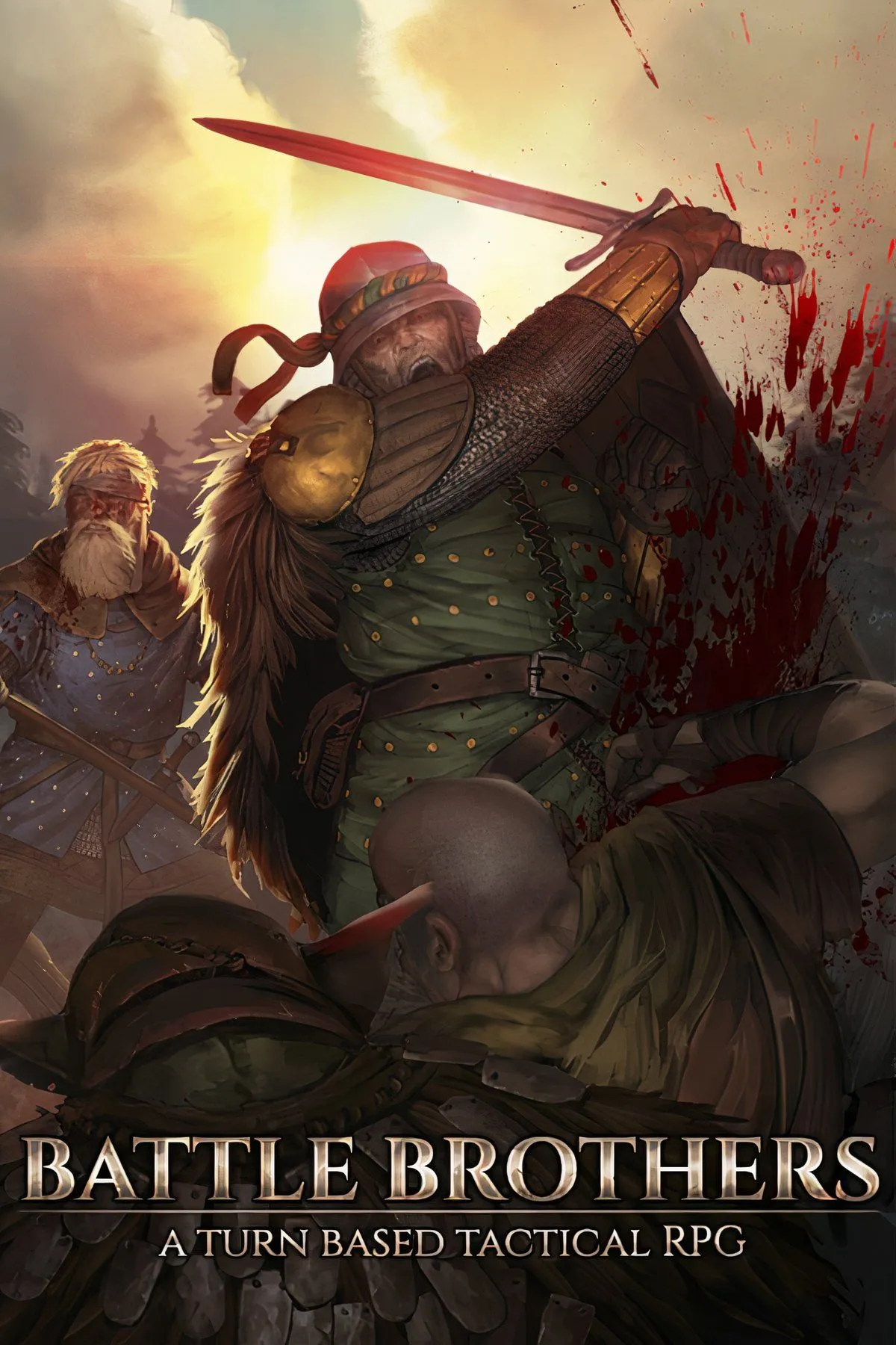 Giao diện chiến đấu theo lượt khốc liệt trong Battle Brothers với lính đánh thuê và quái vật
