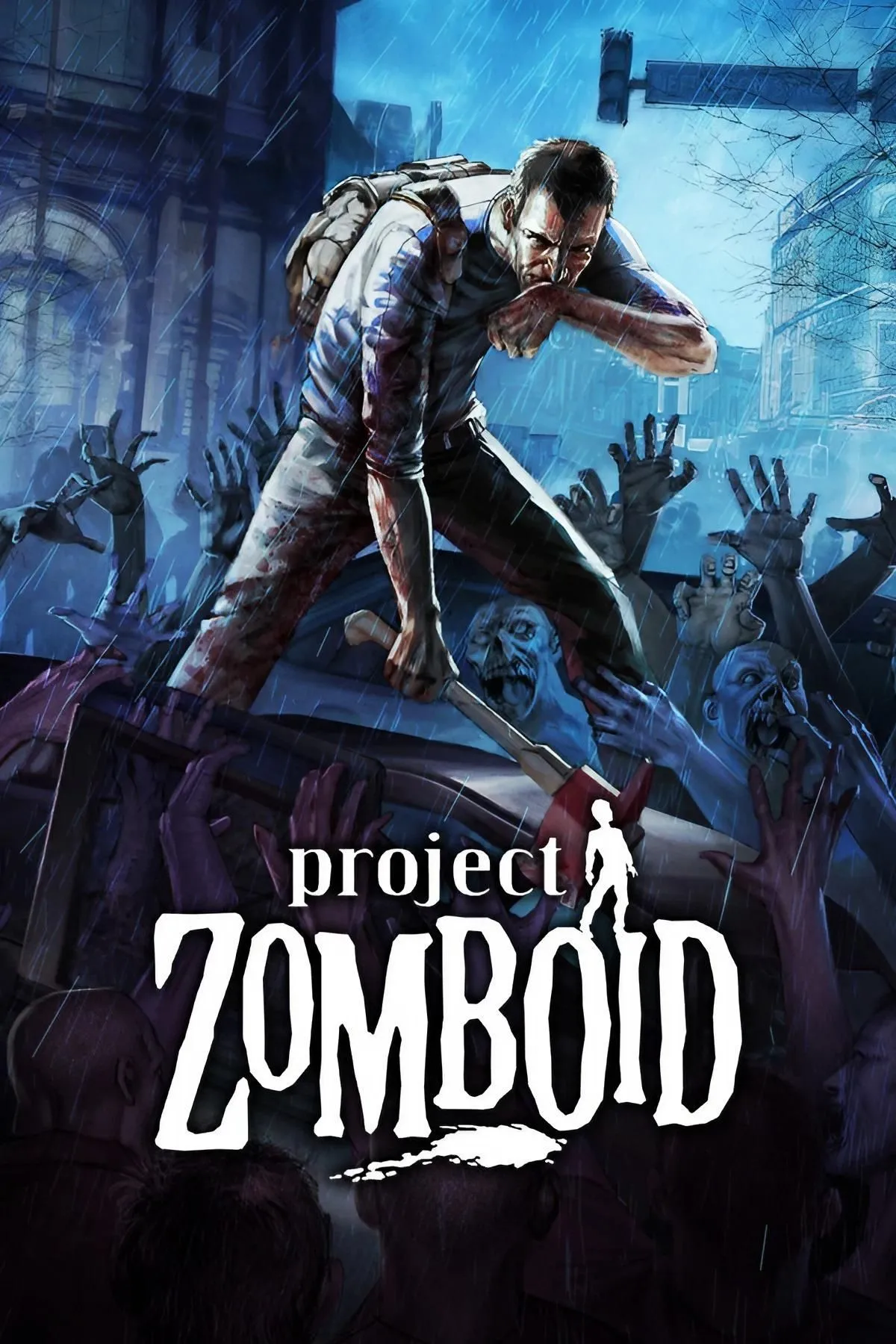Góc nhìn isometric của game Project Zomboid hiển thị một thành phố đổ nát đầy zombie.