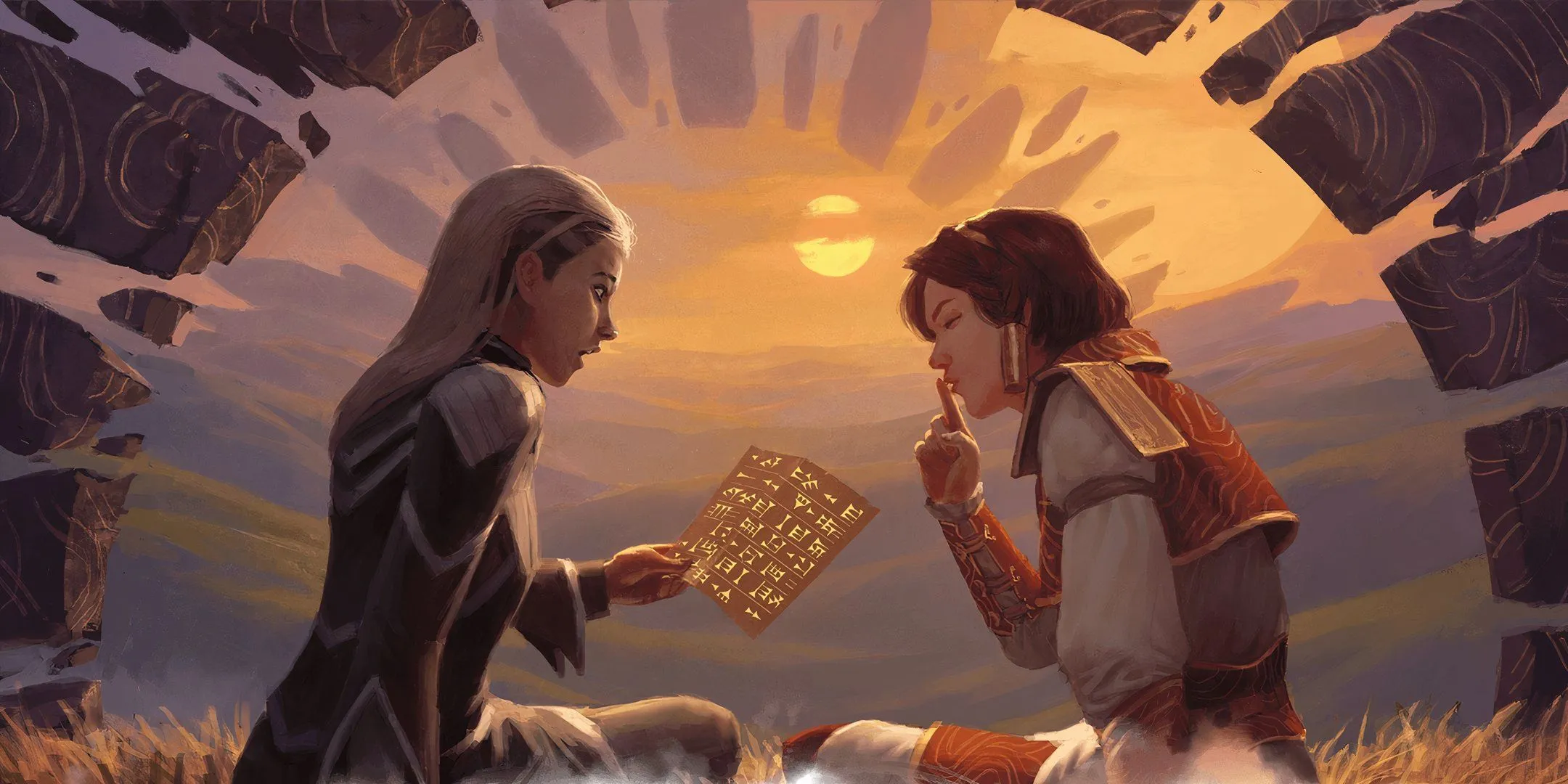Hai sinh viên Strixhaven hẹn hò lãng mạn vào lúc hoàng hôn trong D&amp;D.