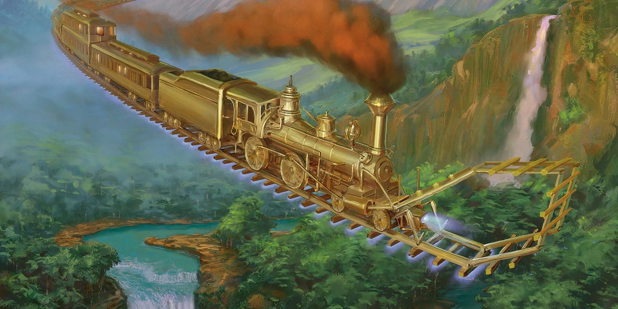 Hình ảnh chuyến tàu Concordant Express ma thuật bay lượn trên bầu trời, tượng trưng cho những &quot;đường ray&quot; mà DM nên tránh khi dẫn dắt chiến dịch D&amp;D.