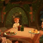 Hình ảnh minh họa hệ thống kết bạn trong Tales Of The Shire với nhân vật chính và các NPC đang chia sẻ bữa ăn