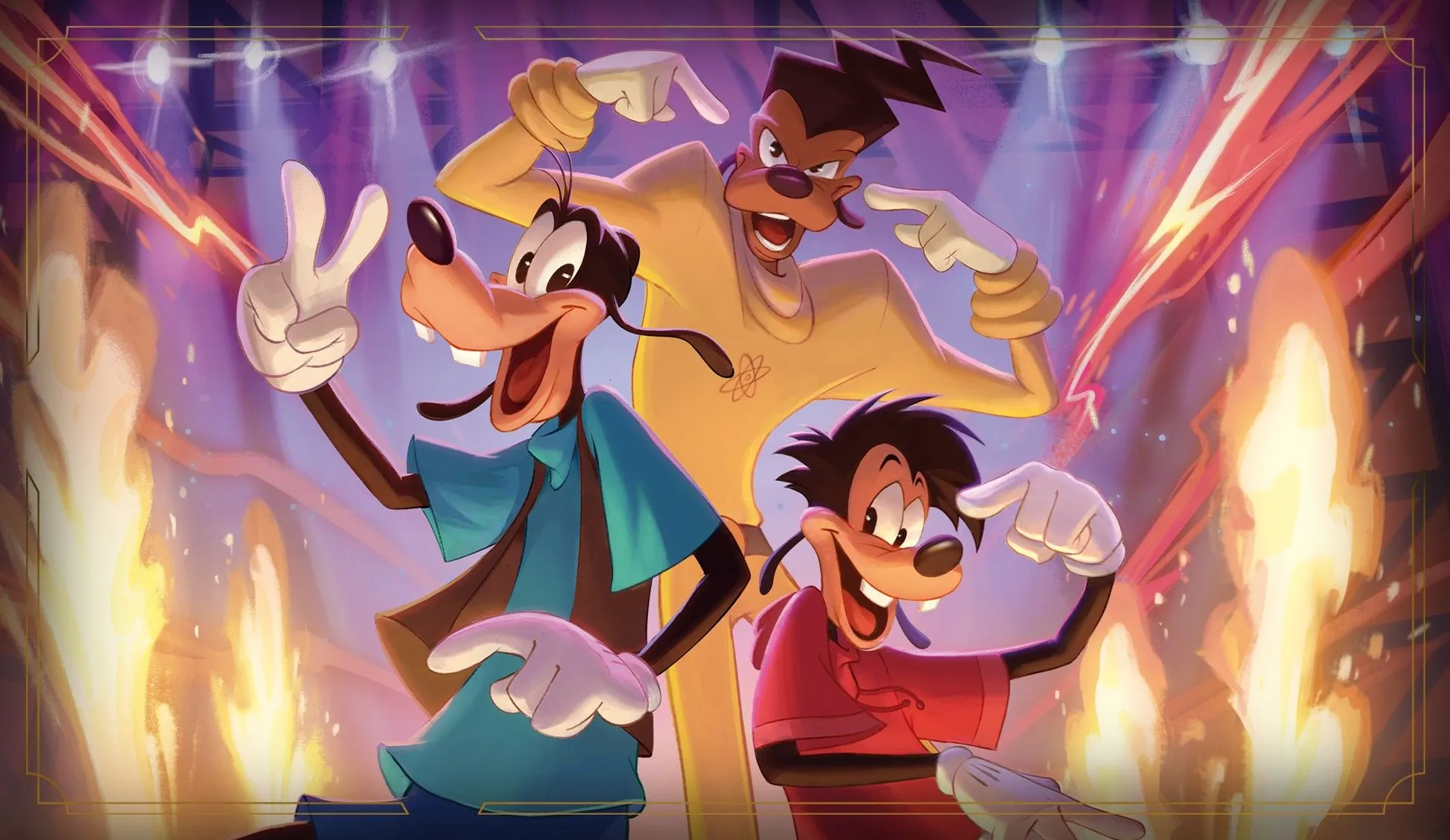 Hình ảnh quảng bá phim A Goofy Movie, thể hiện sự xuất hiện của Powerline và các bài hát trong bộ mở rộng Disney Lorcana