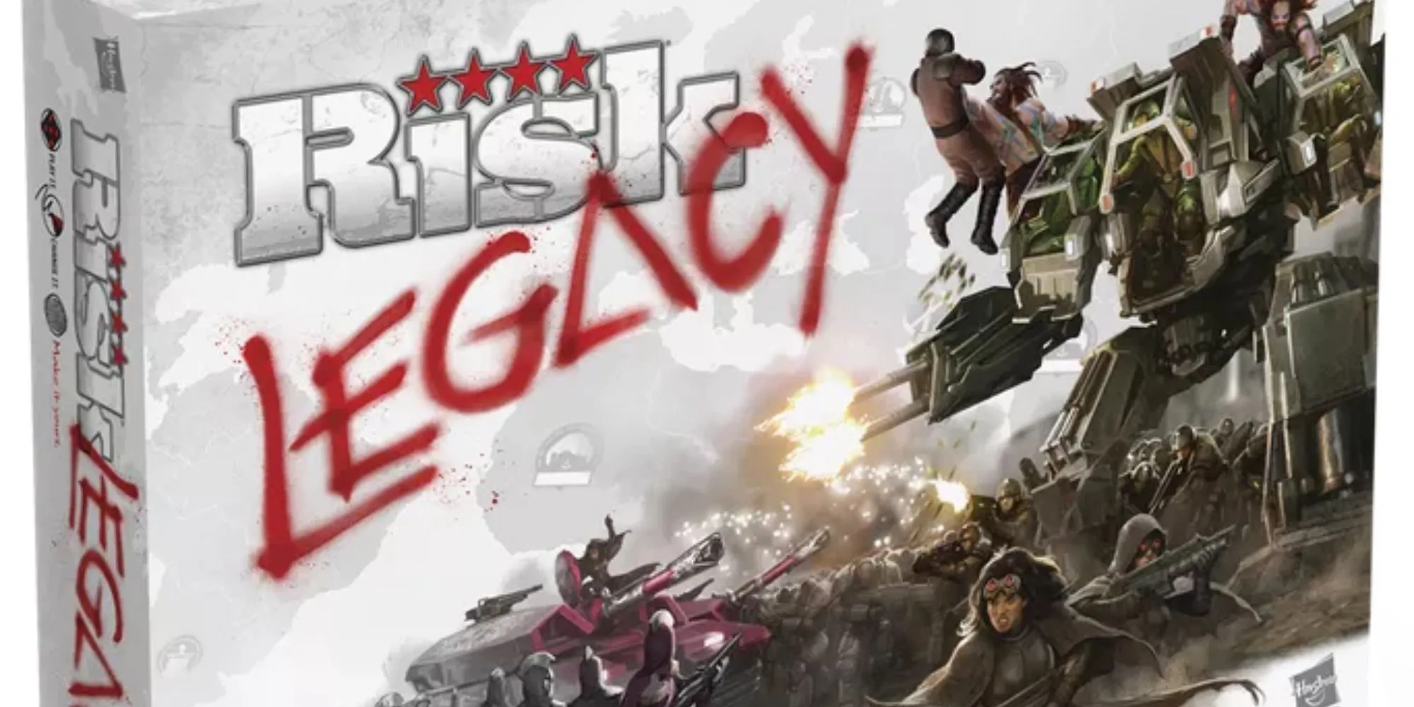 Hộp game Risk Legacy với hình ảnh cơ giới xé toạc binh lính