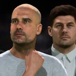 Huấn luyện viên Pep Guardiola và Conte xuất hiện trong giao diện Chế độ Quản lý của FIFA 23, minh họa tính năng chuyển nhượng HLV.