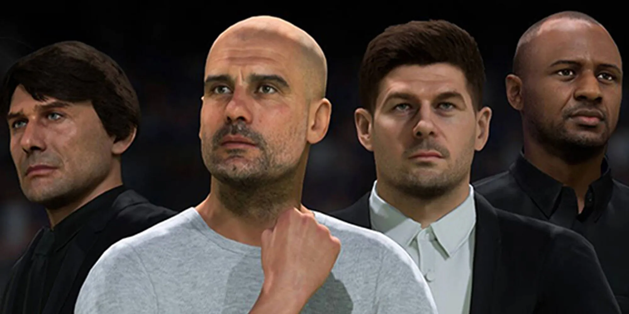 Huấn luyện viên Pep Guardiola và Conte xuất hiện trong giao diện Chế độ Quản lý của FIFA 23, minh họa tính năng chuyển nhượng HLV.