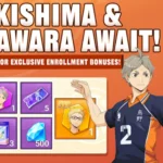 Kei Tsukishima và Koshi Sugawara trong giao diện game HAIKYU FLY HIGH, minh họa nhân vật sẽ nhận được qua sự kiện và nhiệm vụ.